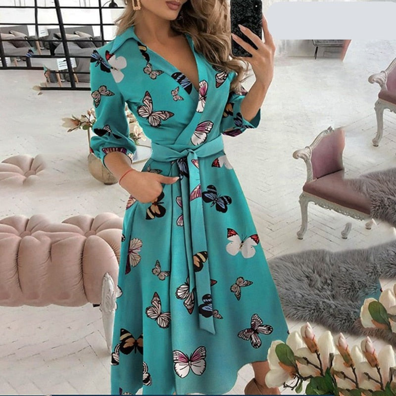 Women's Long Sleeve Casual Dress with Pockets - Comfortable Everyday Wear for Work, Outings & Date Nights