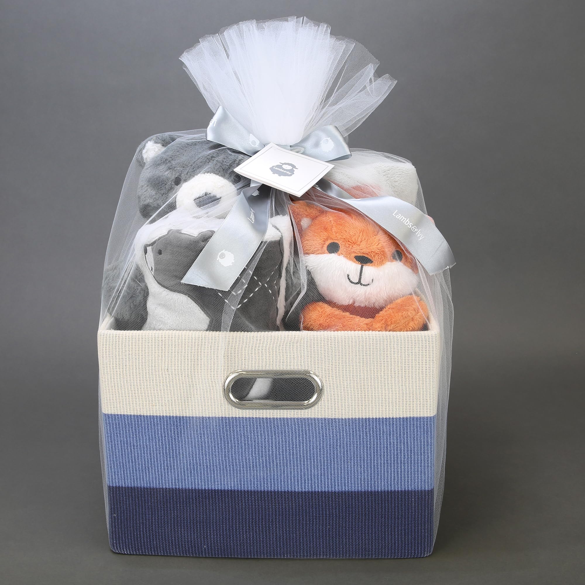 Lambs & Ivy Blue 5-Piece Baby Gift Basket Set - Newborn Welcome Home & Baby Shower Present - Perfect for Nursery Decor, Christening Gifts & First Birthday