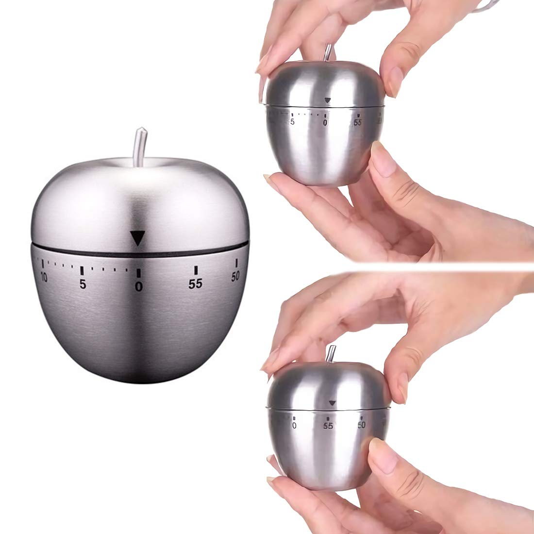 Stainless Steel Apple Kitchen Timer - 60 Minute Mechanical Countdown Alarm Timer for Cooking, Baking, Exercise & Beauty | Perfect for Home, Gym & Salon Use