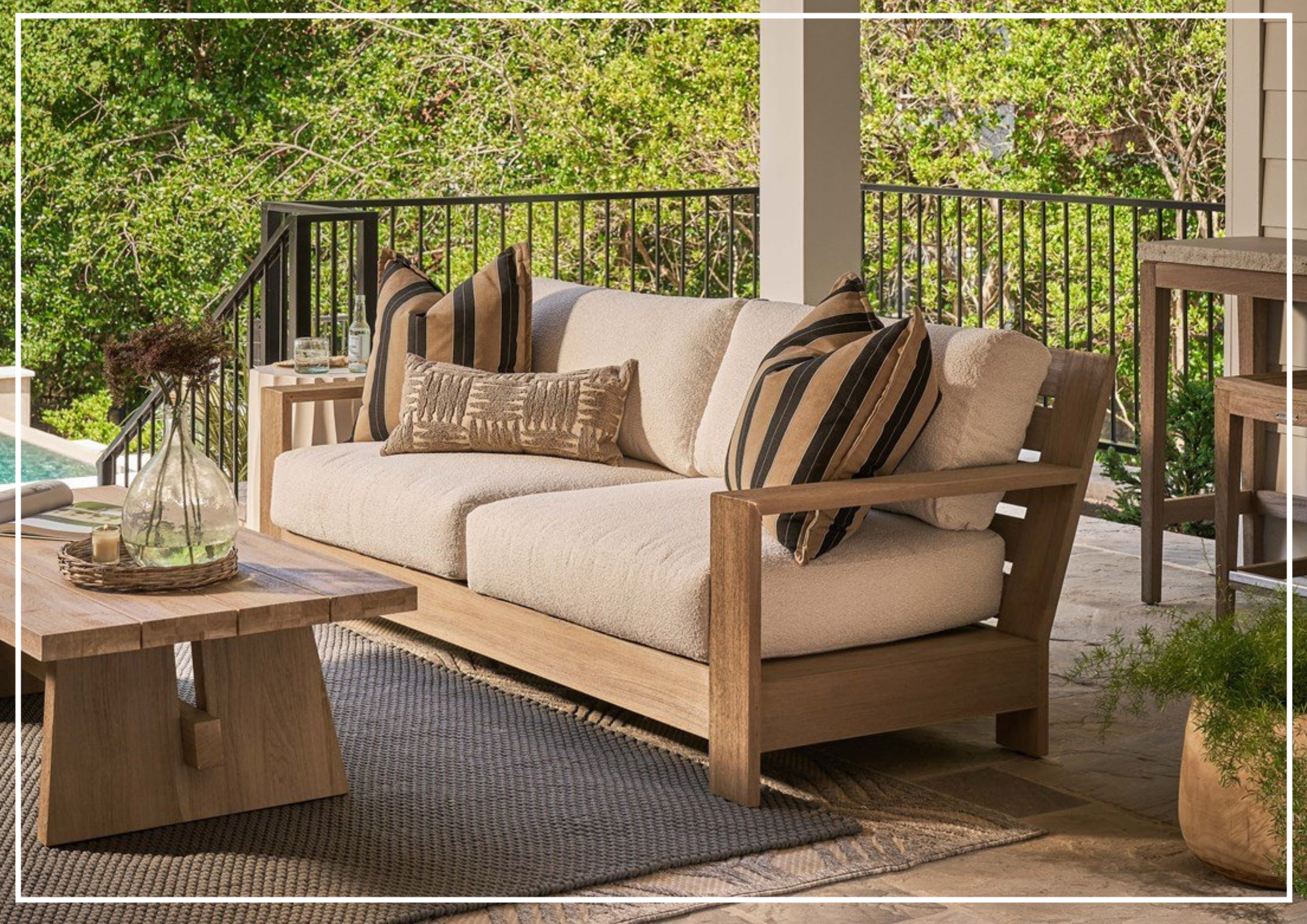 Universal Saratoga Sofa with Weathered Teak Finish - Modern Living Room Furniture for Home, Office & Lounge Areas