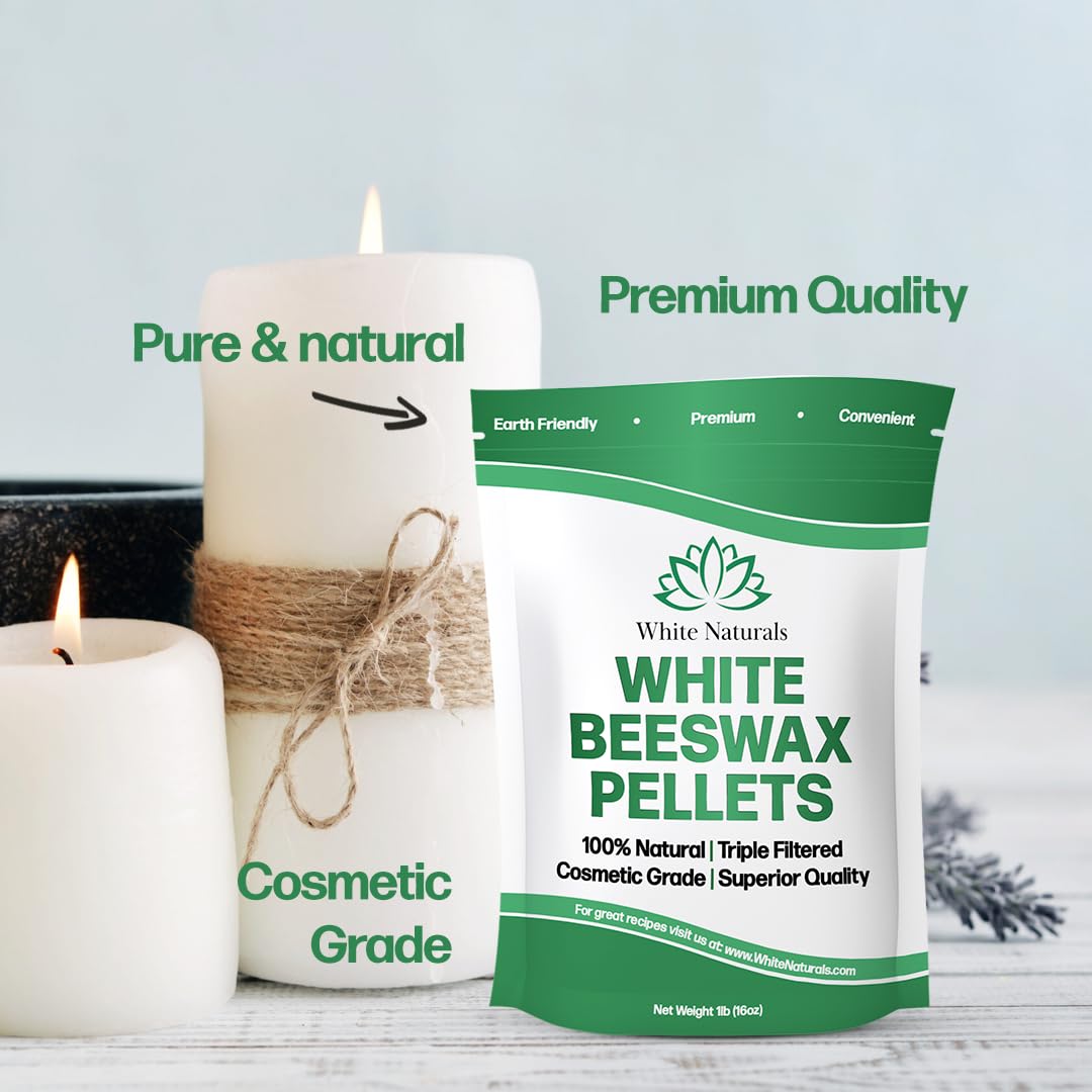 Pure Natural White Beeswax Pellets 1 lb (16 oz) - Cosmetic Grade, Triple Filtered - Perfect for DIY Lip Balms, Lotions, Candles & Skincare Products - Ideal for Homemade Cosmetics, Candle Making & Beauty DIY Projects