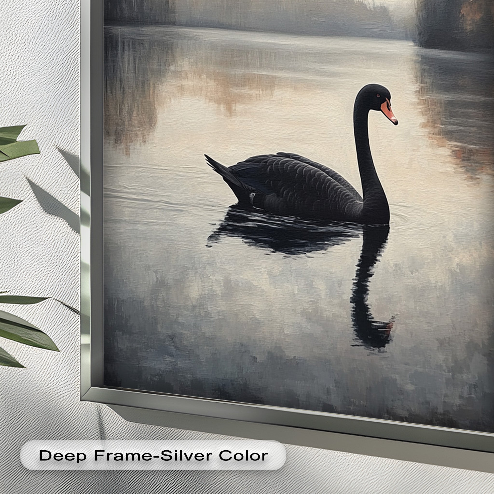 Black Swan at Dusk - Hand Painted Lake Landscape Oil Canvas Artwork - Perfect for Living Room, Bedroom, or Office Wall Decor