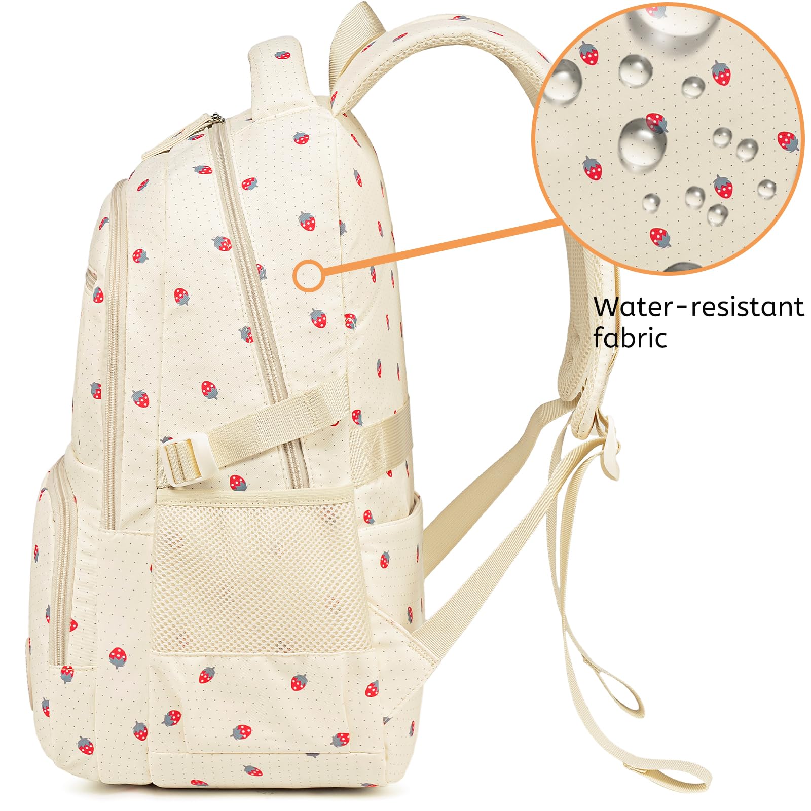 Bluboon Cute Strawberry Beige Backpack for Girls Ages 8-12 - Durable School Bookbag with Padded Straps for Comfort - Perfect for School, Travel & Daily Use