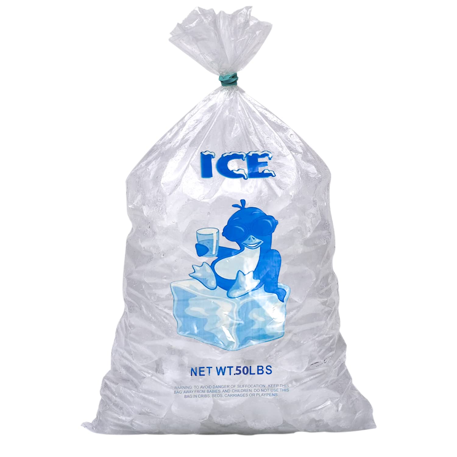 50LB Clear Plastic Ice Bags - 250 Bags per Case (18
