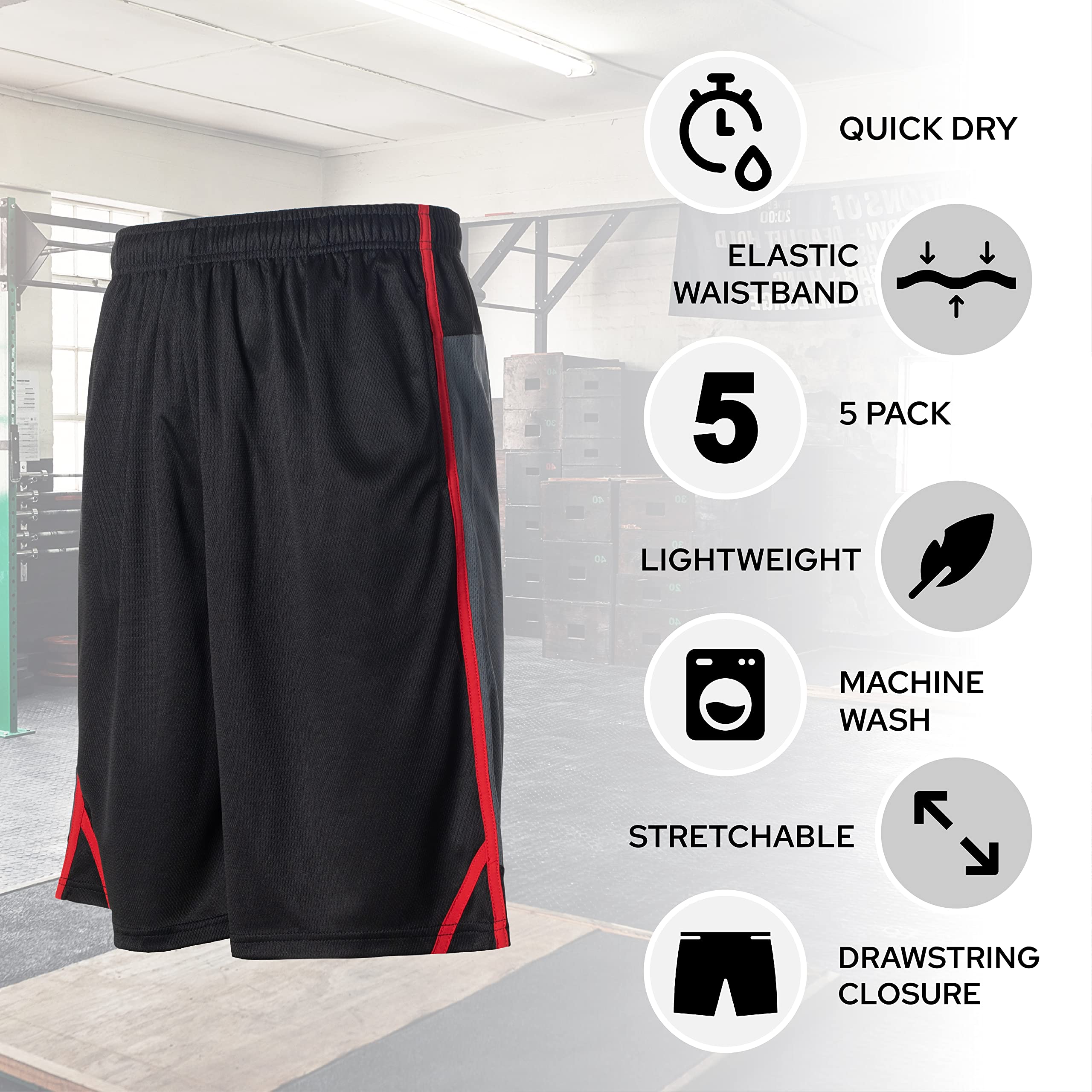 5 Pack Men's Athletic Shorts - Quick Dry Activewear for Basketball, Workout, Gym & Running | Comfortable Training Shorts for Sports & Casual Wear