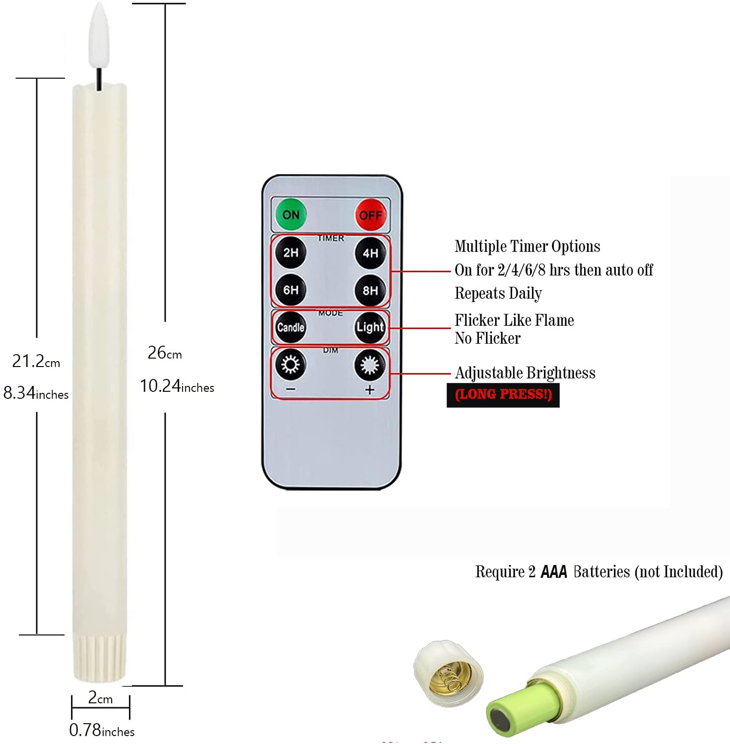 LOVECANDOU LED Flameless Taper Candles - Battery Operated Electric Candles with Remote & Timer, Realistic Flickering Wax Effect, Floating Candle Sticks for Windows, Home Decor, Wedding, Christmas, Halloween (White) - Perfect for Romantic Dinners, Holiday Decorations and Cozy Ambiance