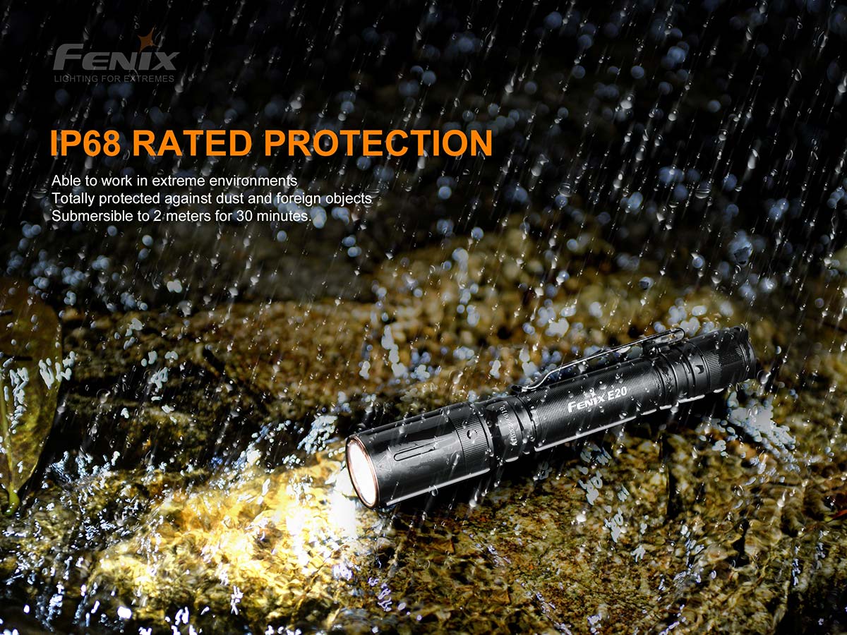 Fenix E20 V2.0 AA Flashlight - 500 Lumens, Waterproof LED Torch for Camping, Hiking & Emergency Use