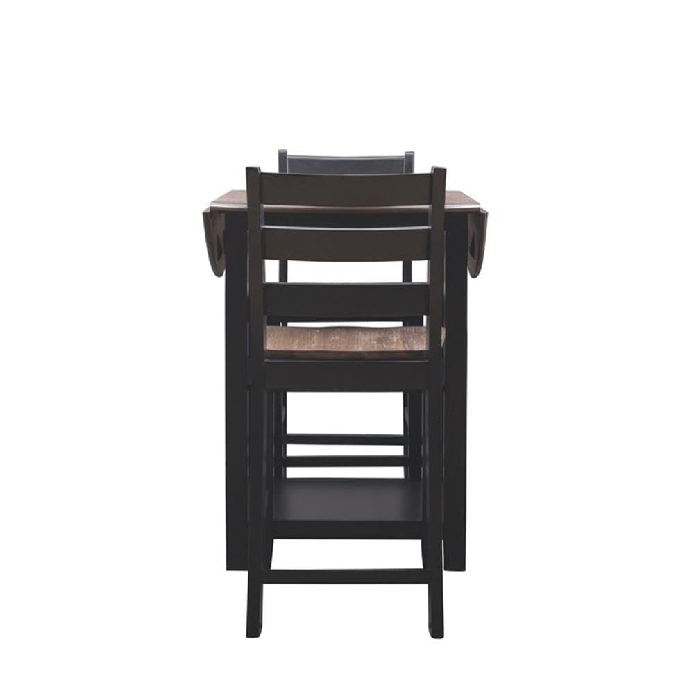 Powell Furniture Linon Cain Wood 3-Piece Dining Counter Set in Black - Perfect for Small Spaces, Breakfast Nooks & Modern Kitchens