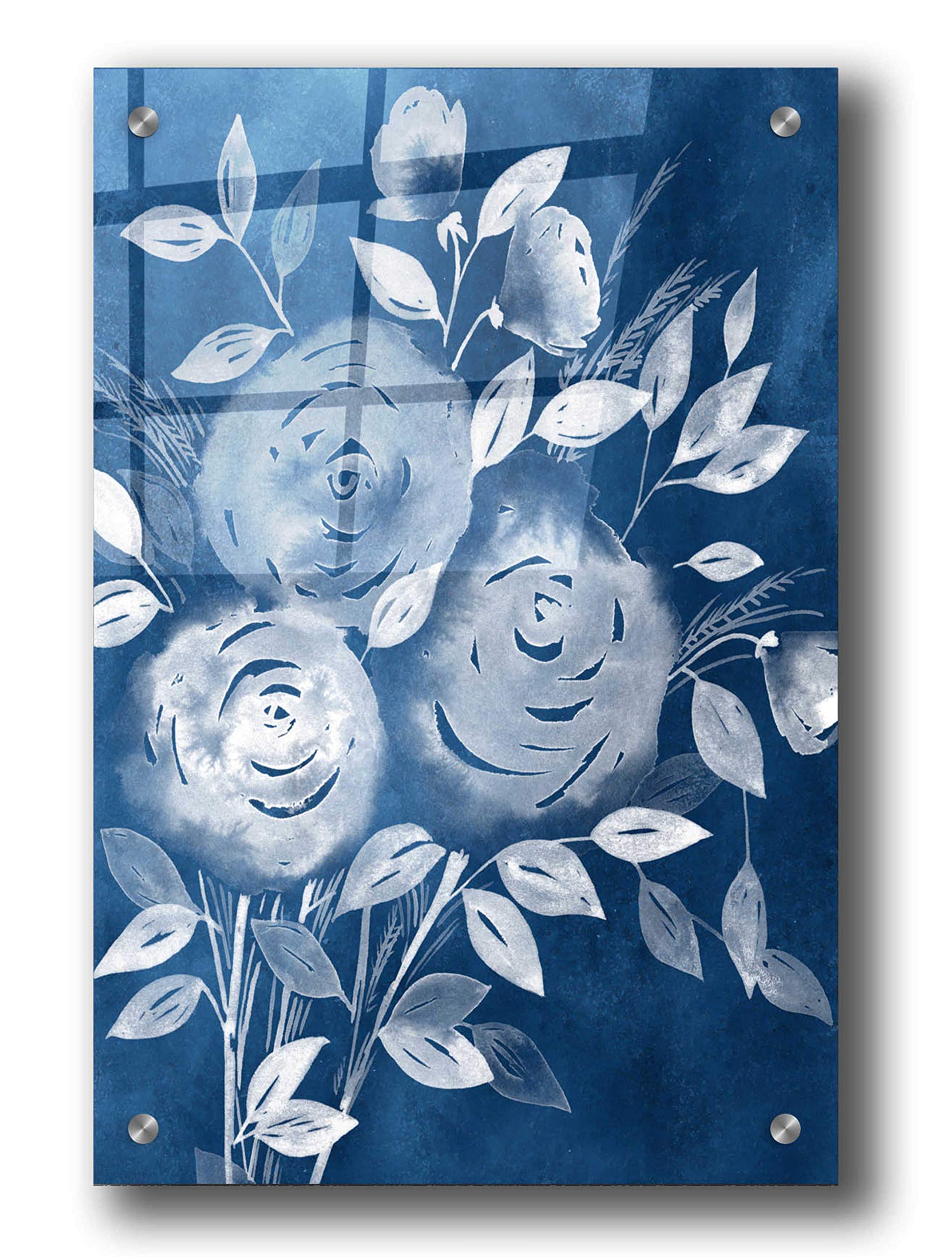 Grace Popp Cyanotype Roses I Wall Art - 24x36 Inch Blue Floral Acrylic Glass Print - Modern Home Decor for Living Room, Bedroom & Office