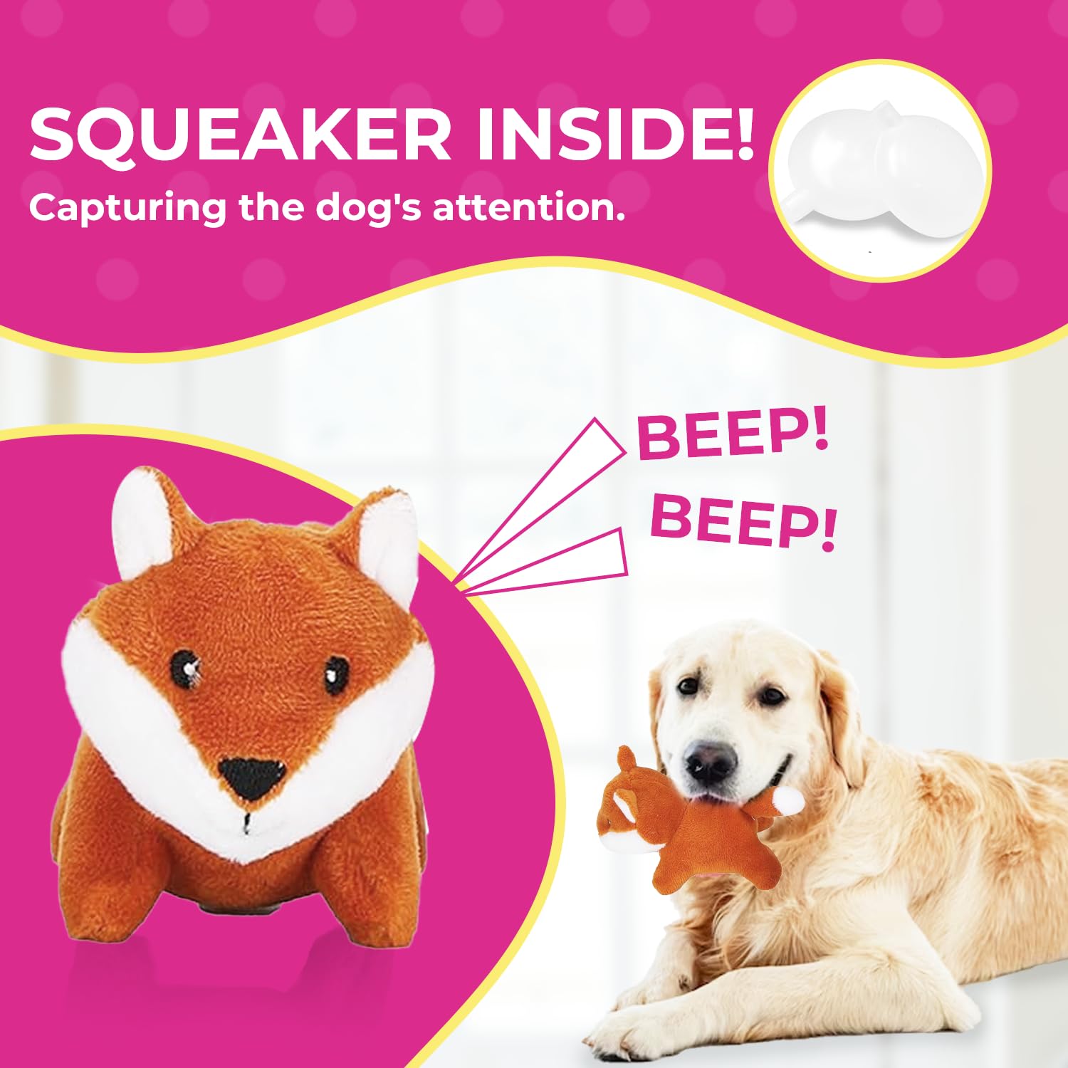 Interactive Plush Fox Hide and Seek Dog Toy with Squeaker - Fun Burrow Game for Small & Medium Dogs | Fox in Tree Trunk Design for Indoor Play & Training