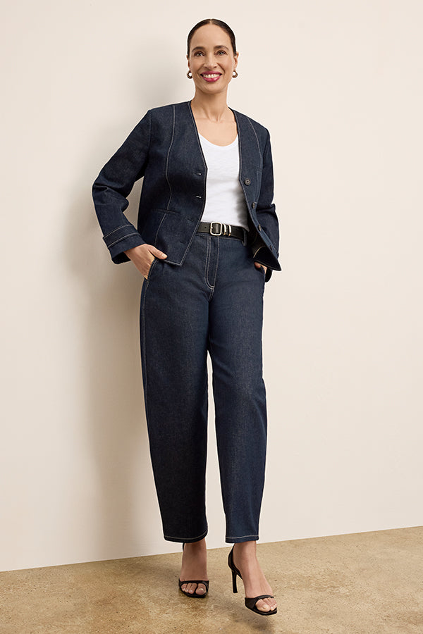 Bari Barrel Leg Stretch Denim Jeans for Women - Midnight Wash - Comfortable High Waist Skinny Jeans for Casual Wear & Night Out