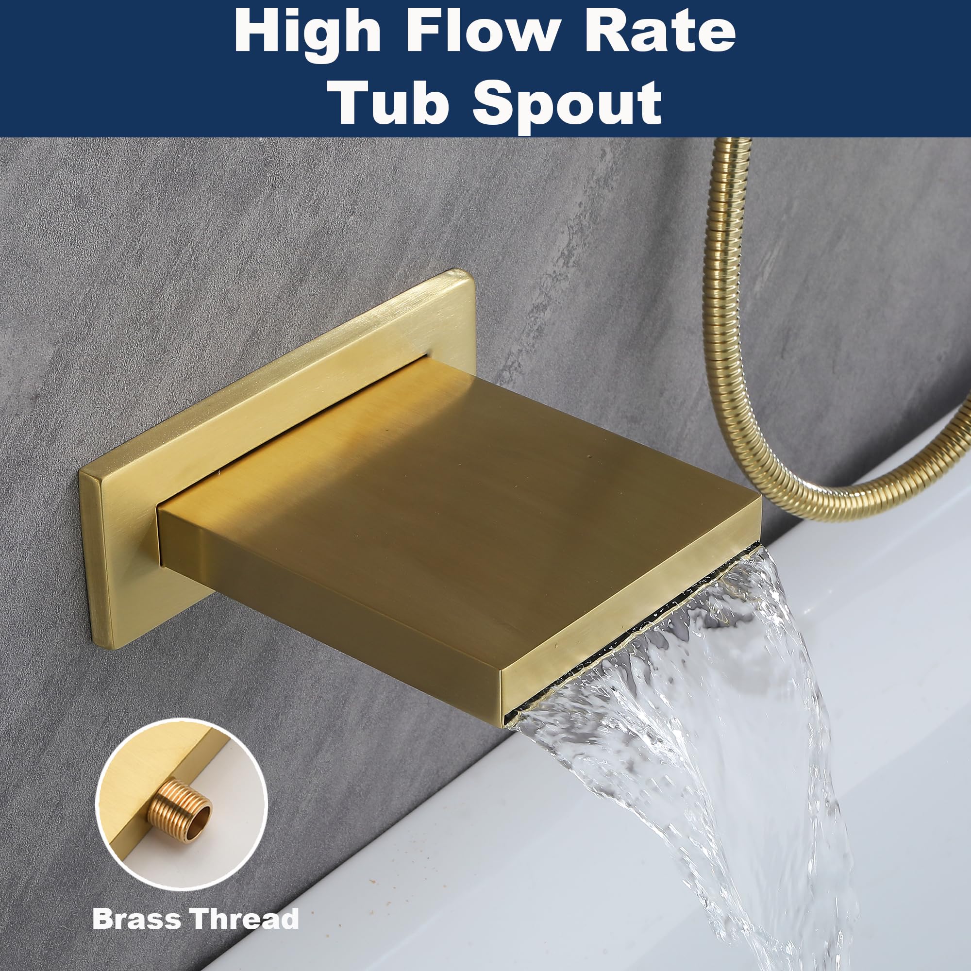 Premium Brushed Gold Shower System - 10 Inch Rain Shower Head & Handheld Shower Set with Tub Spout - All Metal High Pressure Bathtub Faucet (Valve Included) - Perfect for Luxury Bathroom Renovation & Spa-Like Shower Experience