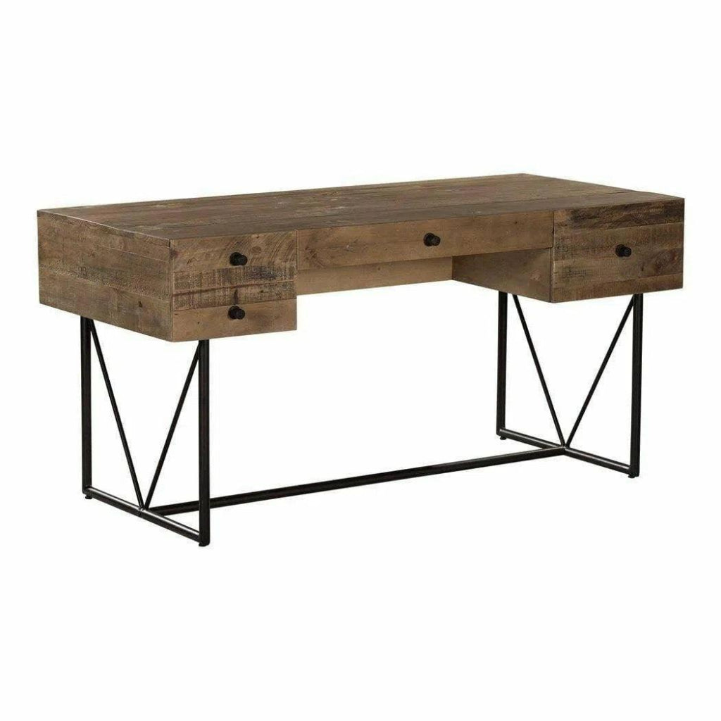 63 Inch Natural Rustic Wooden Desk - Home Office Writing Table with Spacious Workspace for Study, Work, and Remote Learning