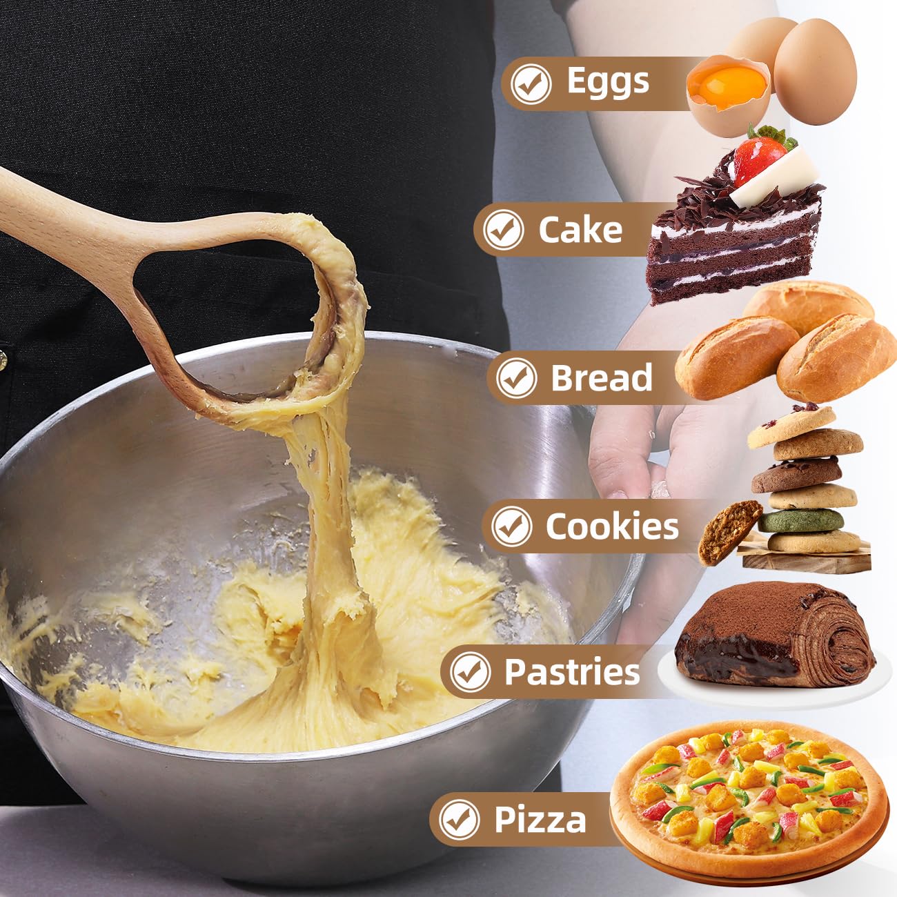 13-Inch Danish Dough Whisk - Wooden Baking Whisk for Sourdough Bread, Pizza, Pastry & Cake Batter - Traditional Dutch Style Bread Mixing Tool - Perfect for Home Bakers & Artisan Bread Making