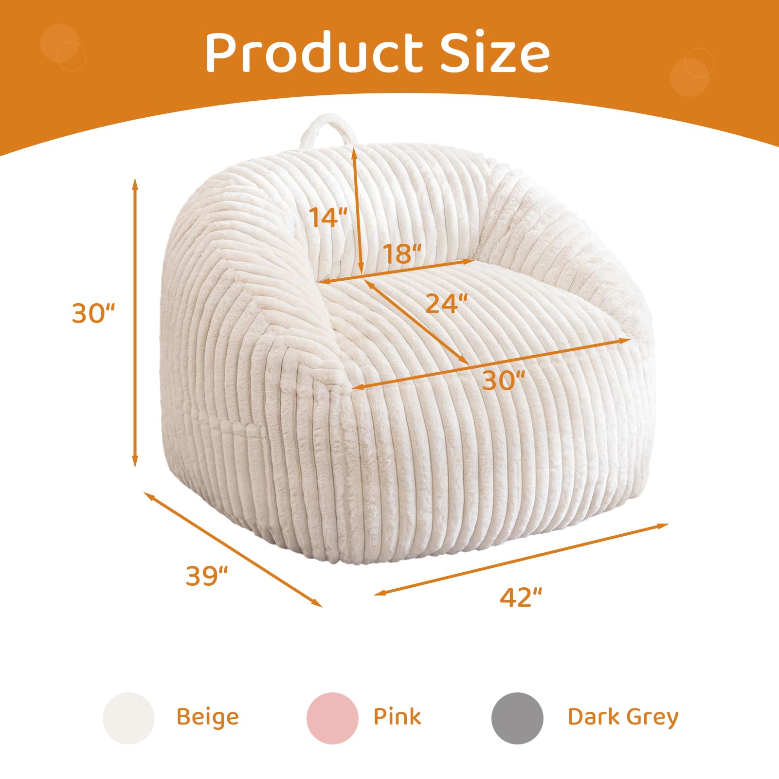 MAXYOYO Bean Bag Chair - Soft Floor Sofa with Handle & Storage Pocket for Living Room, Bedroom, or Dorm - Comfortable Beige Lounger for Relaxing, Reading & Gaming
