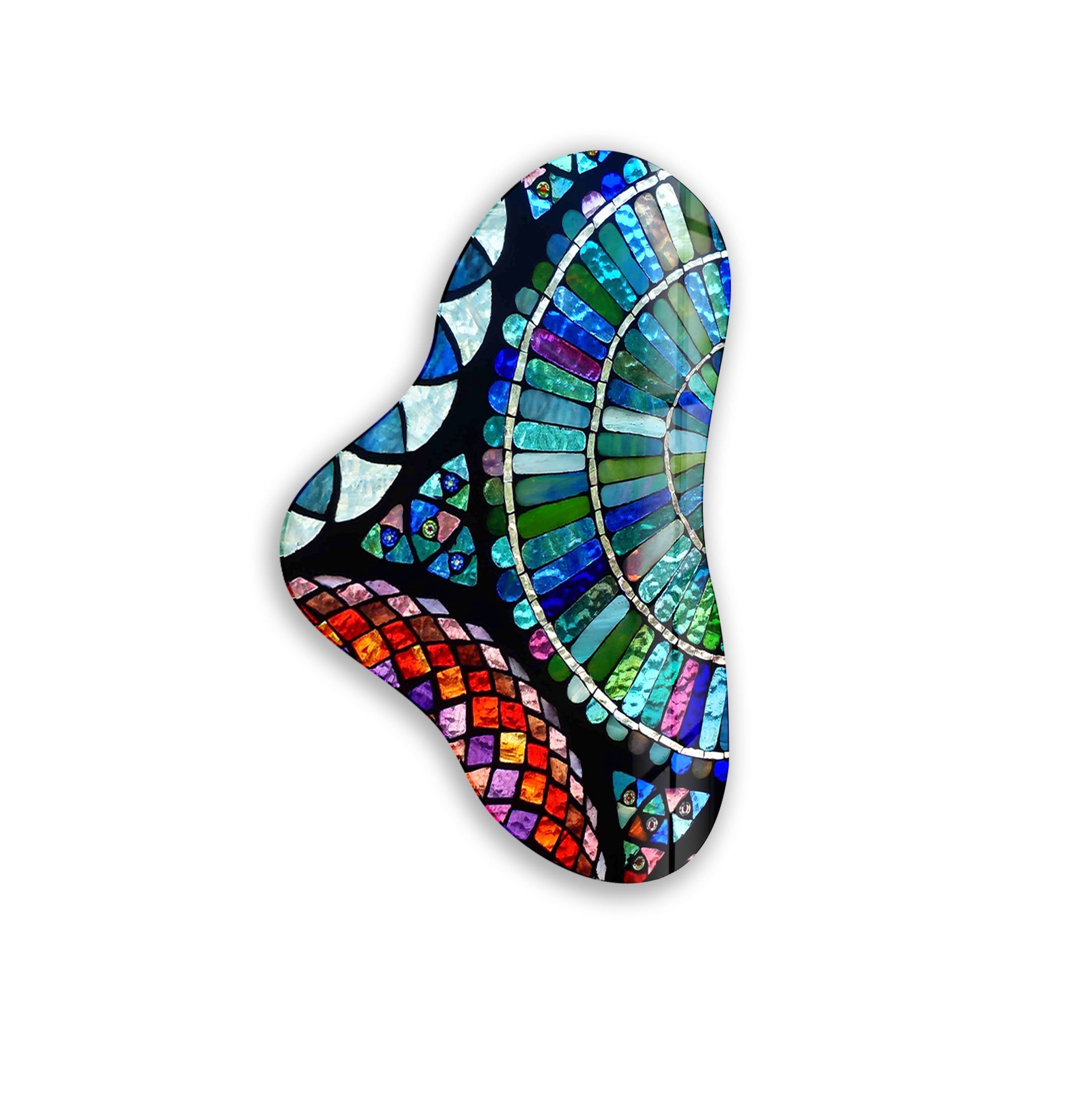 Blue Mosaic Asymmetric Glass Wall Art - Handmade Modern Abstract Decor for Living Room, Bedroom & Office - Unique Home Decor Gift Idea