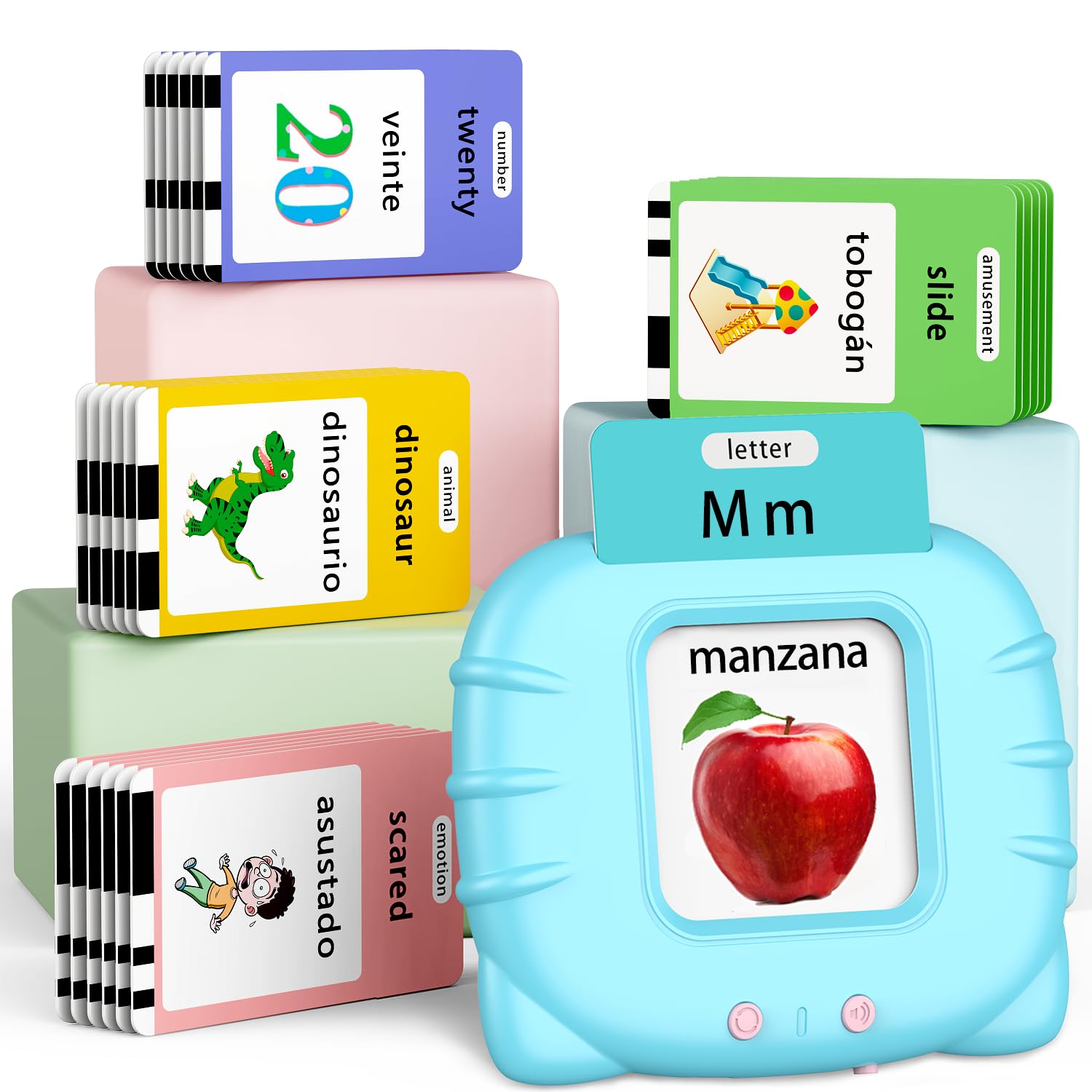 Spanish English Bilingual Learning Toys - Educational ABC Talking Flash Cards with 520 Sight Words, Autism Sensory Toys for Toddlers Ages 2-6, Perfect Easter/Xmas/Birthday Gift, Blue - Ideal for Home, Classroom, and Travel Use