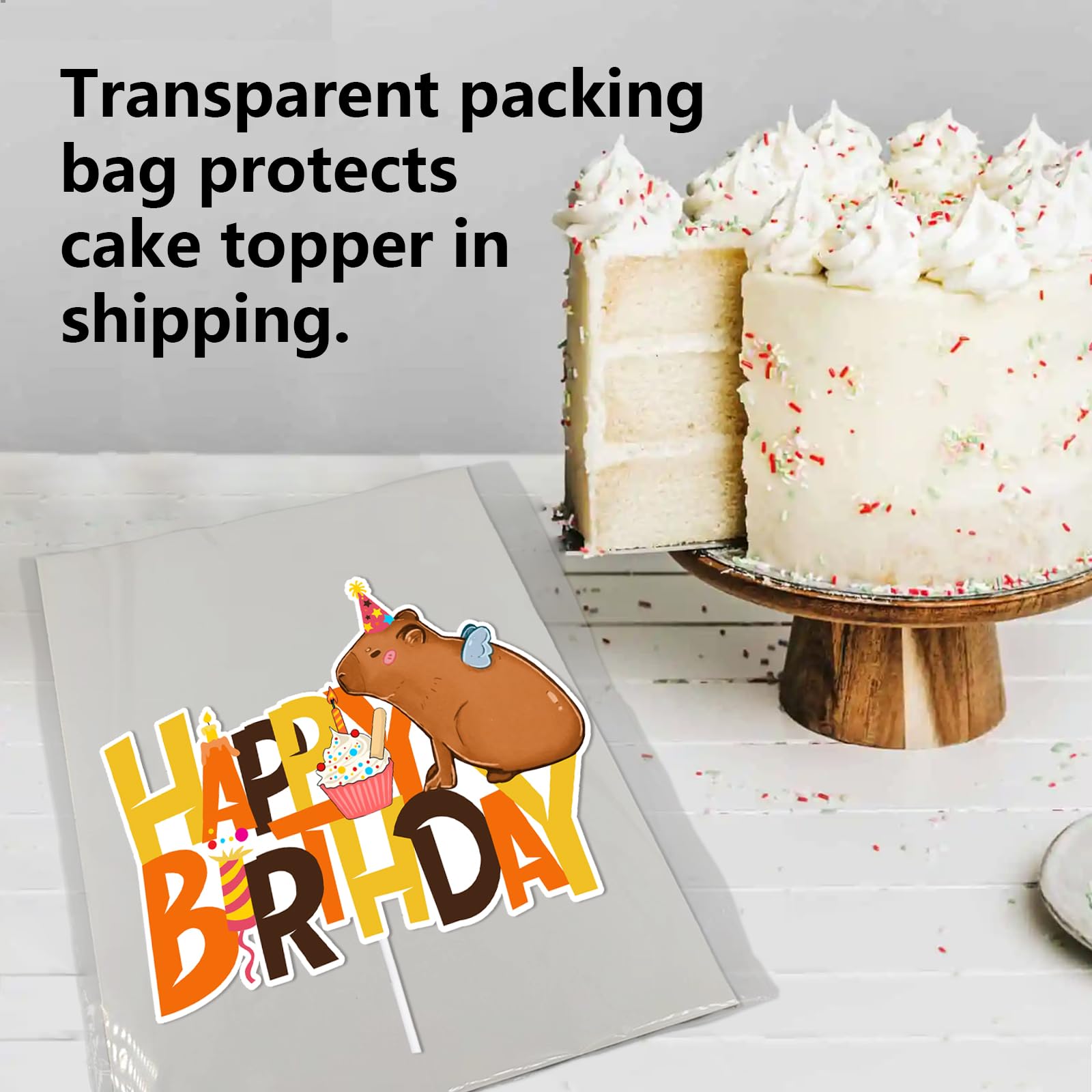 Brown Glitter Happy Birthday Cake Topper - Capybara Theme Party Decor for Baby Showers & Birthday Celebrations - Perfect for Boys, Girls and Animal Lover Parties