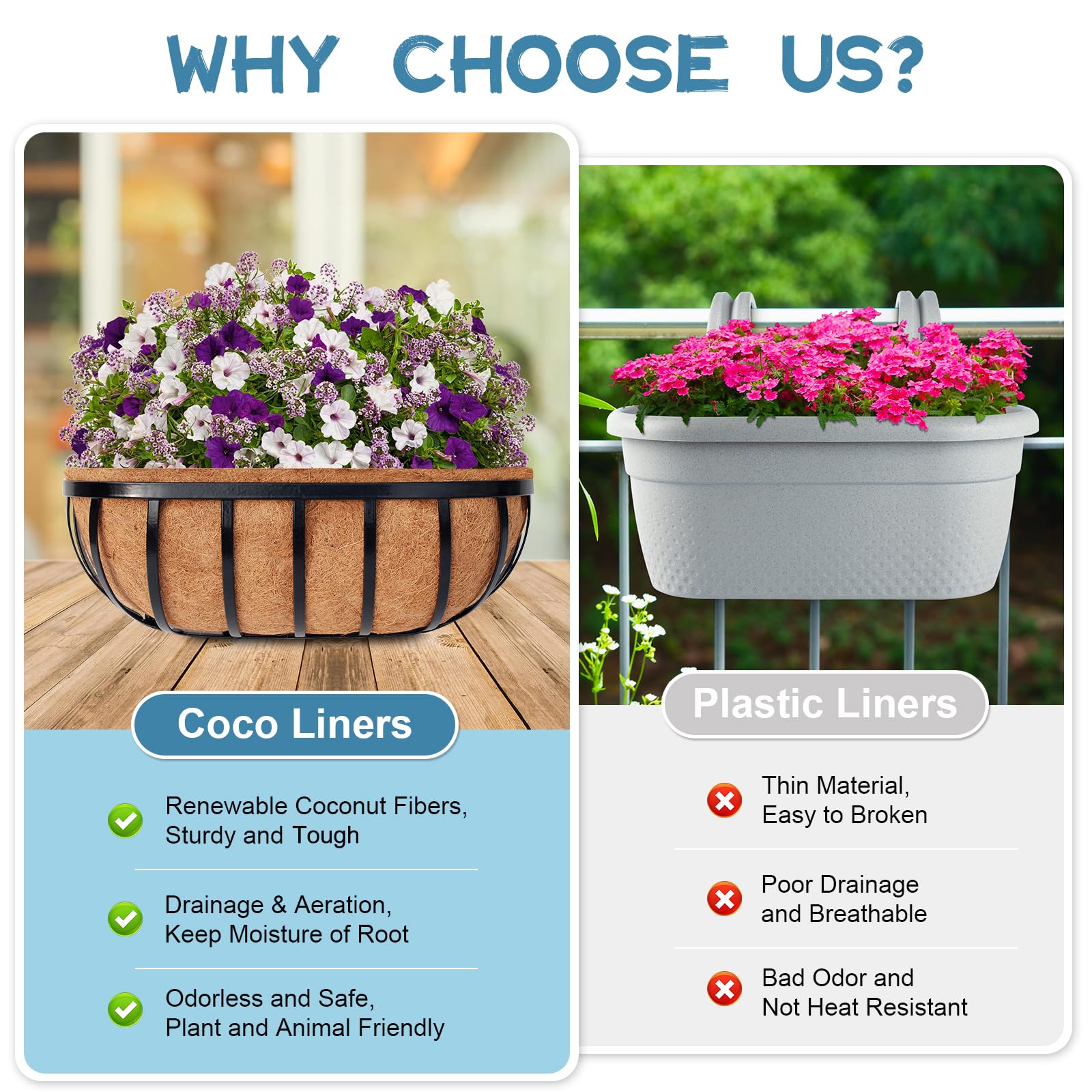 Riare 2 Pack 48 Inch Trough Coco Coir Liners for Planters - Natural Coconut Fiber Replacement Liners for Window Box, Wall Planter & Deck Railing Planters | Eco-Friendly, Pre-Formed & Durable for Indoor/Outdoor Gardening
