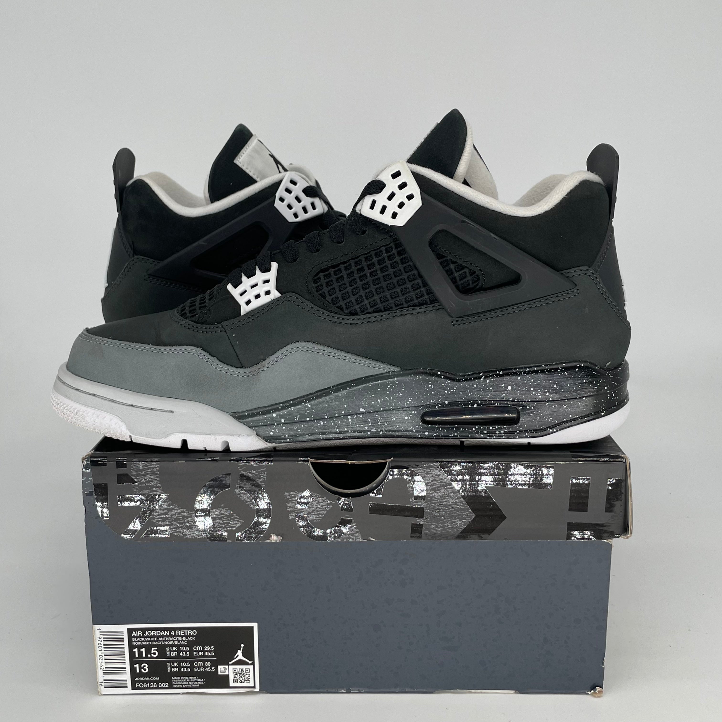 AIR JORDAN 4 FEAR Men's Basketball Shoes Size 11.5 - Black & Grey Retro Sneakers (Style Code FQ8138-002) | Perfect for Streetwear, Casual Outfits & Sneaker Collectors