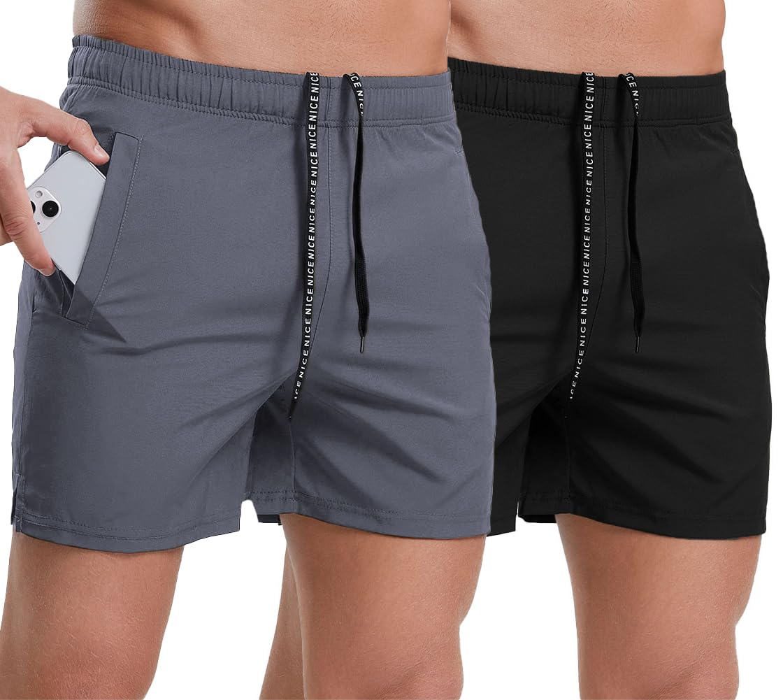 Wangdo Men's 5 Inch Quick Dry Athletic Shorts - 2 Pack Gym Workout Running Shorts with Pockets | Lightweight & Breathable for Sports, Training & Outdoor Activities