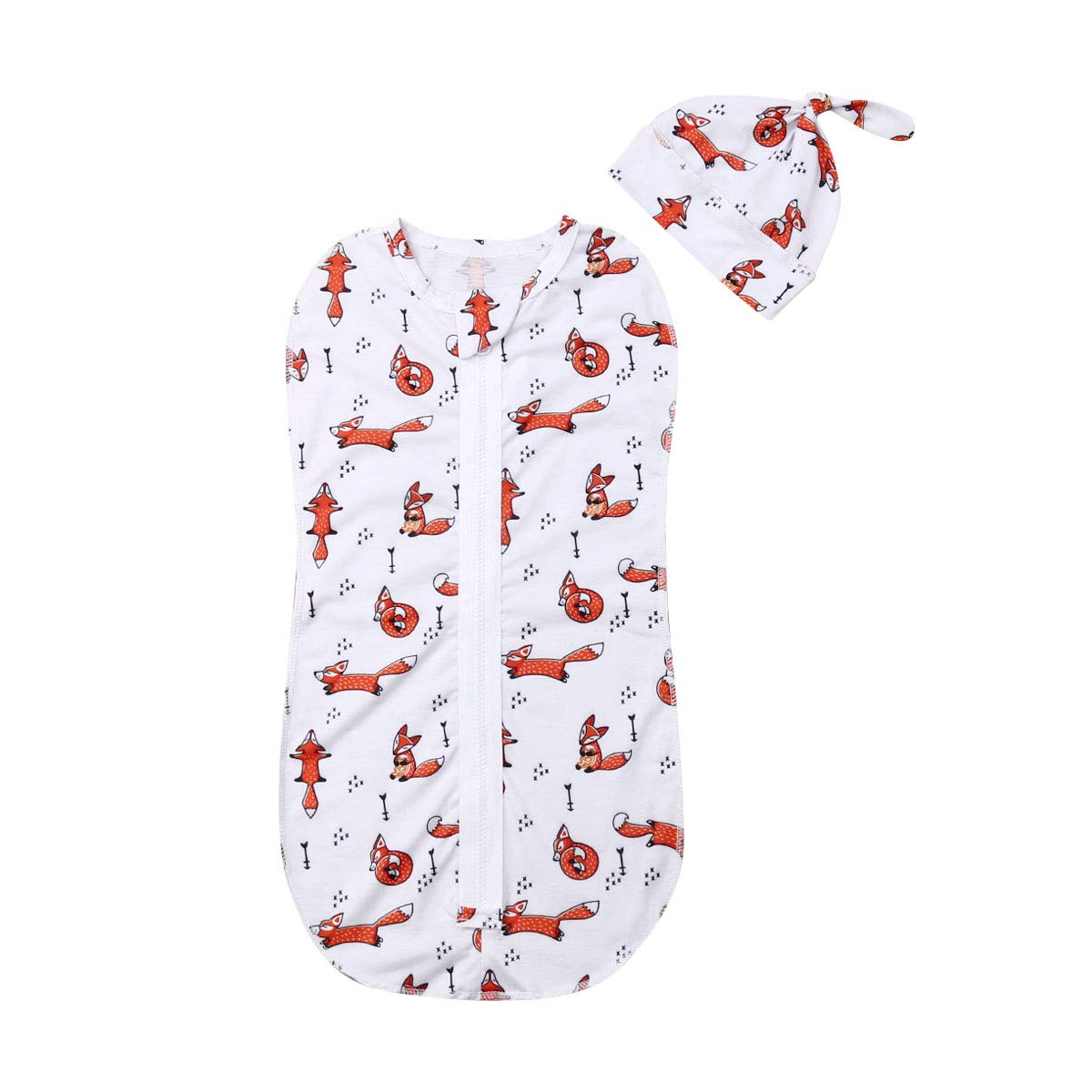 Mistshopy Cotton Baby Swaddle Wrap with Fox Print - Soft Receiving Blanket & Hat for Newborn Boys & Girls - Perfect for Sleeping, Swaddling & Photo Shoots