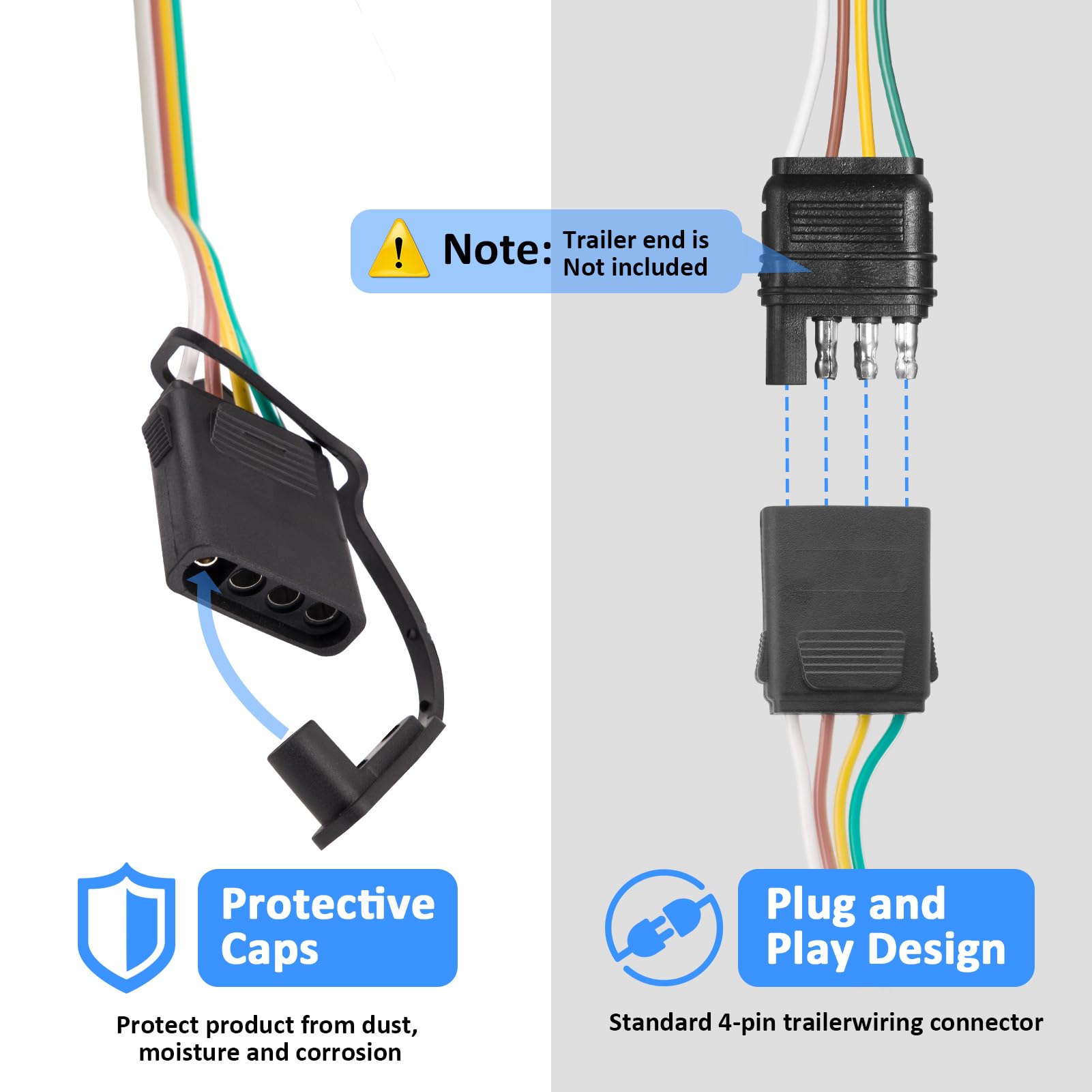 Wsays 4-Pin Trailer Wiring Harness Kit - Plug & Play Compatible with Chevrolet Equinox & GMC Terrain (2018-2025 Models) - Easy Installation for Towing Lights, Boat Trailers & Utility Hauling