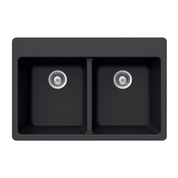 Hamat SIO 3322DT BL 50/50 Double Bowl Granite Composite Kitchen Sink - Black, Topmount Undermount Design for Modern Kitchens, Durable & Scratch-Resistant