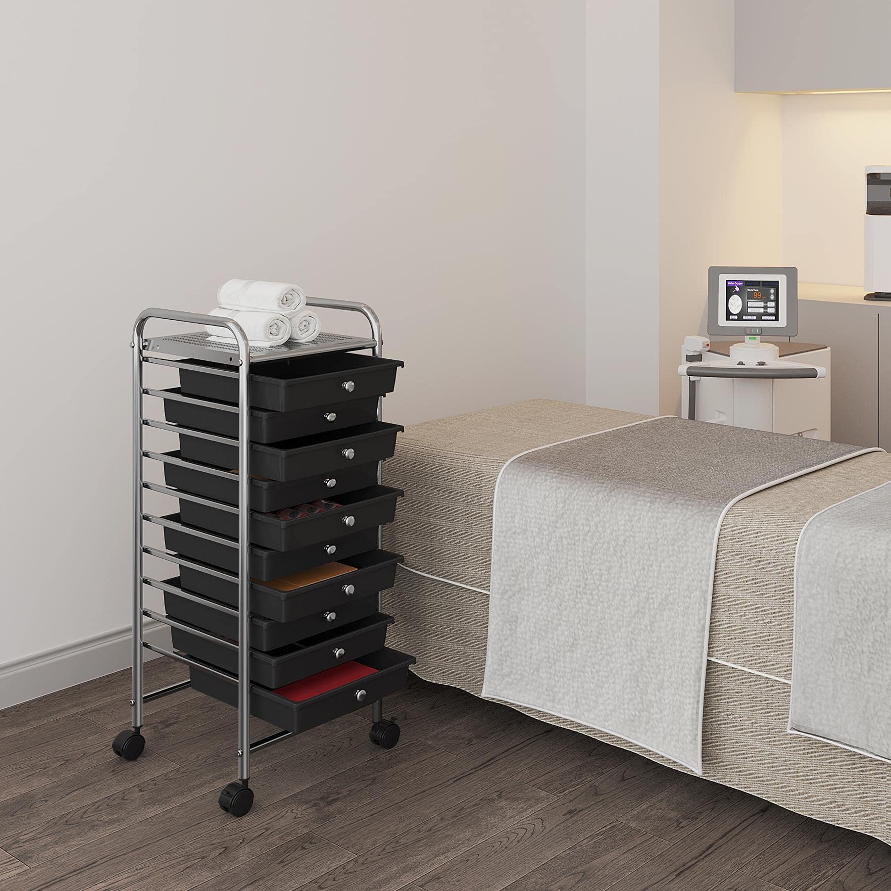 Yaheetech 10-Drawer Rolling Cart Organizer - Black | Art & Craft Storage for Home & Office
