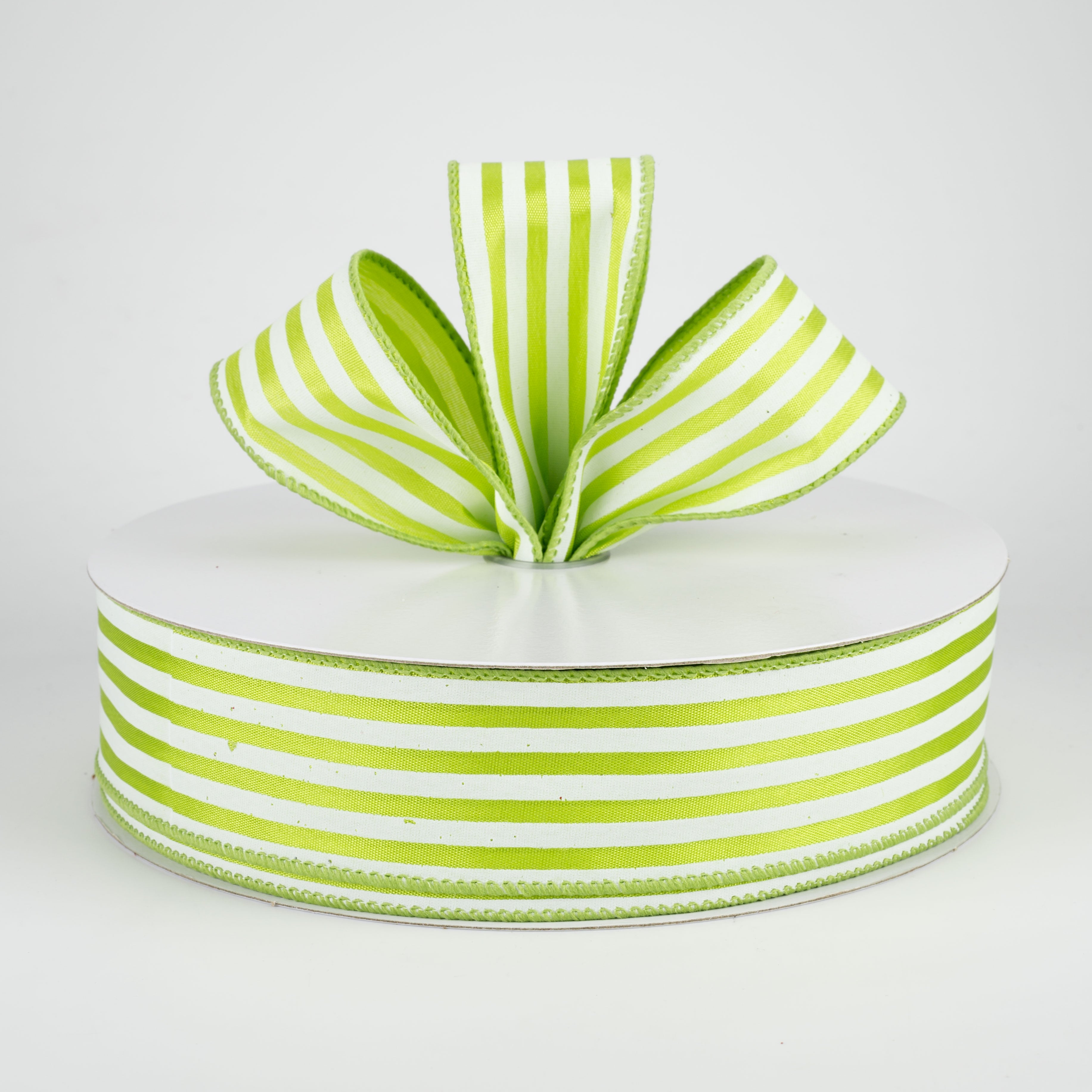 1.5 Inch Cabana Stripes Ribbon - White on Kiwi Green (50 Yards) - Perfect for Gift Wrapping, DIY Crafts, Party Decorations and Scrapbooking