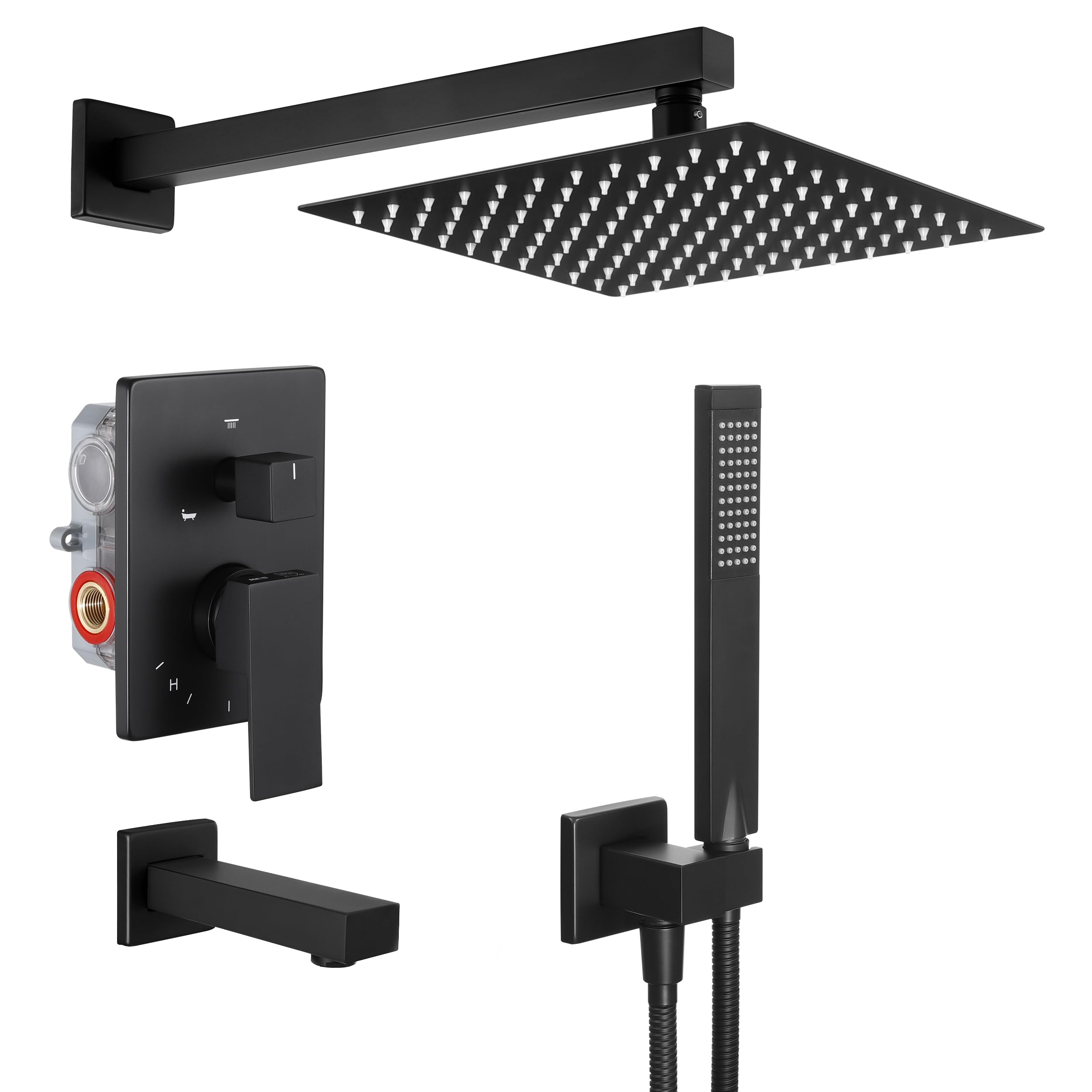 Premium KES Black Shower Faucet Set - Pressure Balancing Shower Valve Trim Kit with 10