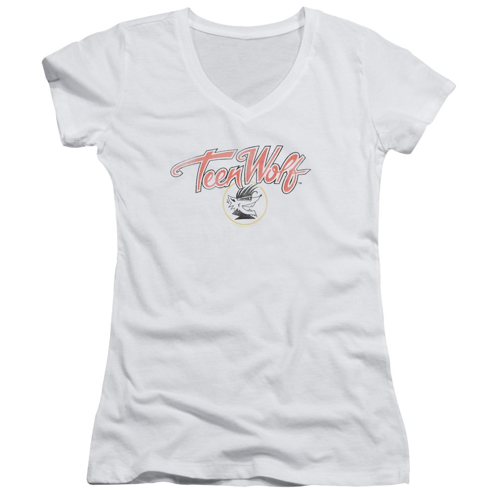 Teen Wolf Poster Logo Juniors' Sheer Fitted V-Neck T-Shirt | Stylish Graphic Tee for Teens & Fans | Perfect for Casual Wear, Parties & Wolf-Themed Events