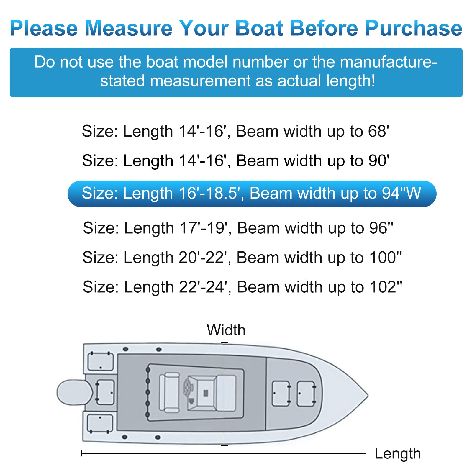 Heavy Duty 1200D Waterproof Boat Cover for 16'-18.5' V-Hull Fishing & Bass Boats - Motor Protection