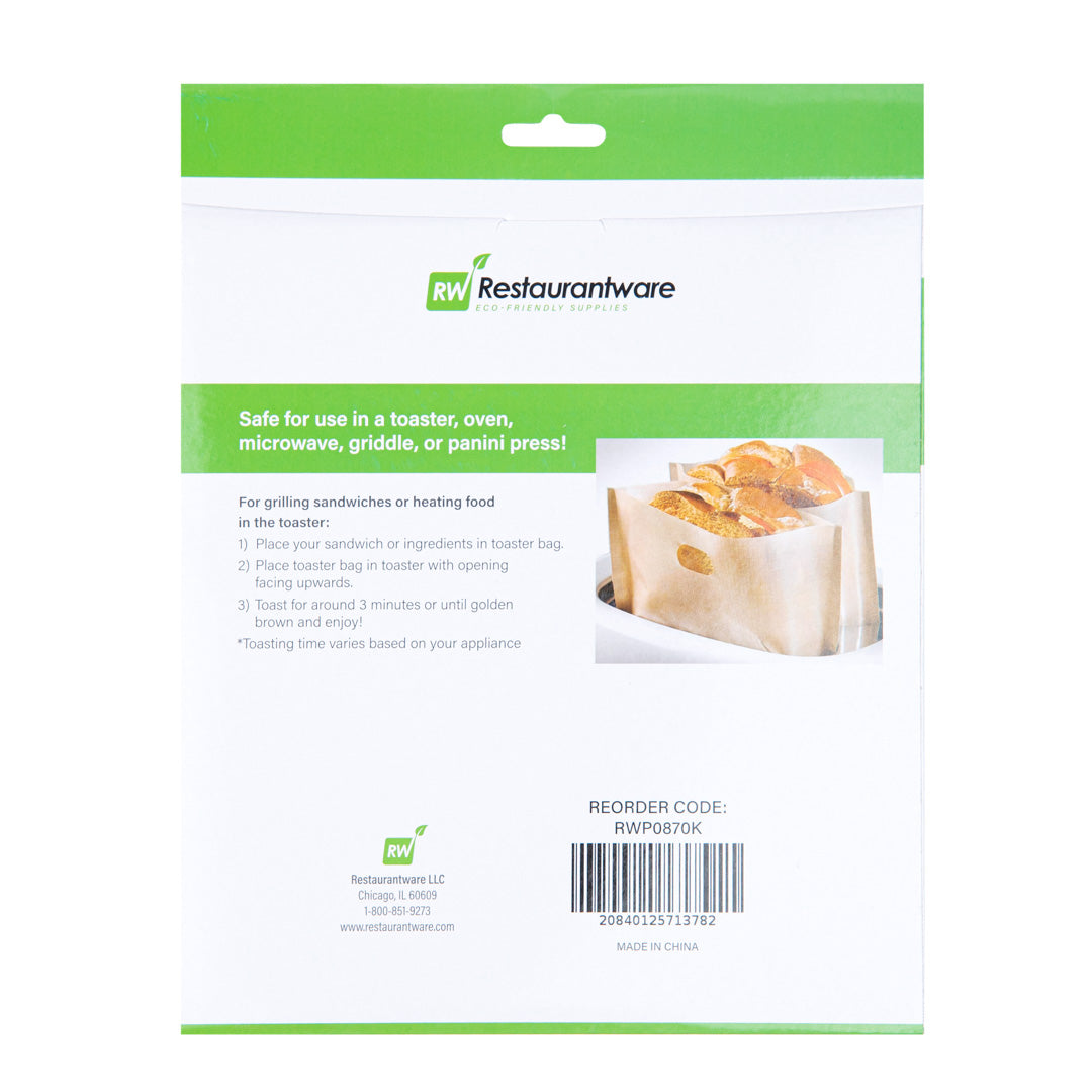Non-Stick Heat-Resistant Kraft Plastic Toaster Bags - 6 Count Box | Reusable & Semi-Disposable | Perfect for Sandwiches, Bagels & Breakfast Toasting