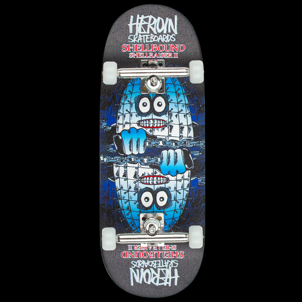 Heroin Skateboards Fingerboard Complete - Close Up x Shellraiser II | Mini Skateboard for Tricks & Stunts | Perfect for Skateboarding Enthusiasts & Collectors