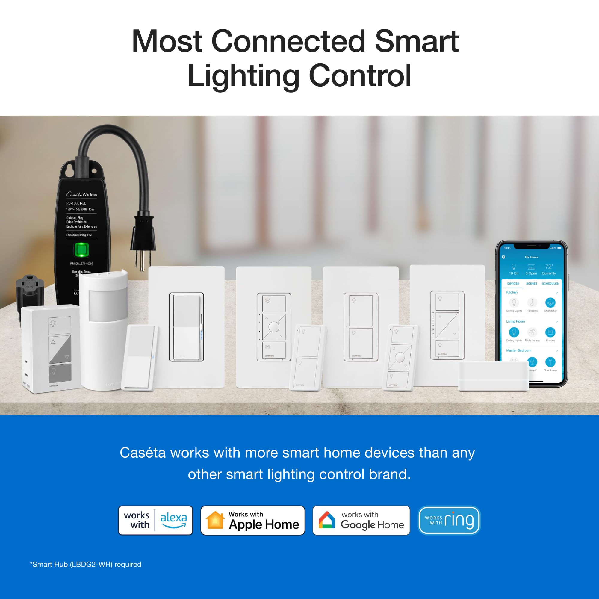 Lutron Caseta Smart Dimmer Switch Kit - 2 Dimmers, 2 Wall Plates, 2 Remotes, 2 Pedestals & Hub - Works with Alexa, Apple HomeKit, Google Assistant - 3-Way, 150W, No Neutral Required - Perfect for Smart Home Lighting Control in Living Room, Bedroom & Kitchen