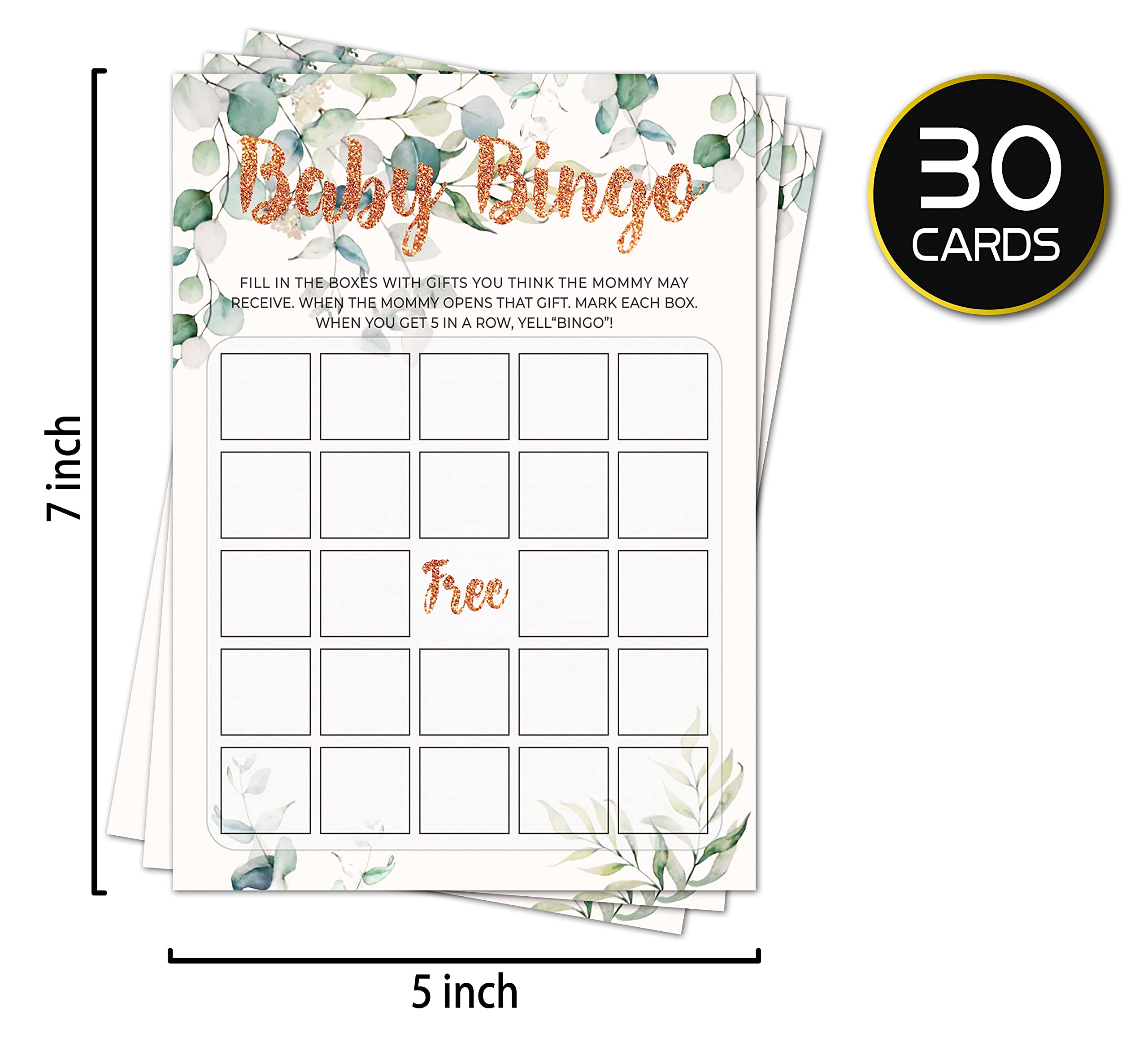 Yuansail Bingo Baby Shower Game Set - 30 Gender Neutral Game Cards for Baby Reveal Party, Gender Neutral Greenery Decorations - Perfect for Baby Shower, Gender Reveal Parties & Nursery Decor (bb005-yx07)