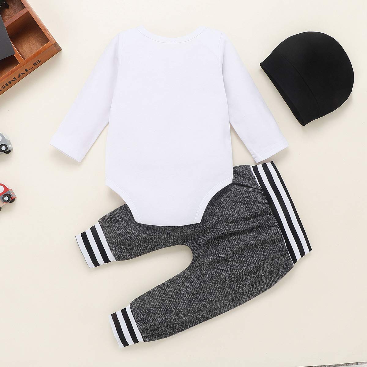 i-Auto Time Newborn Baby Boy Clothes Set - Soft Cotton Romper + Pants + Hat Outfit for 0-3 Months | Perfect for Photoshoots, Baby Showers & Everyday Wear