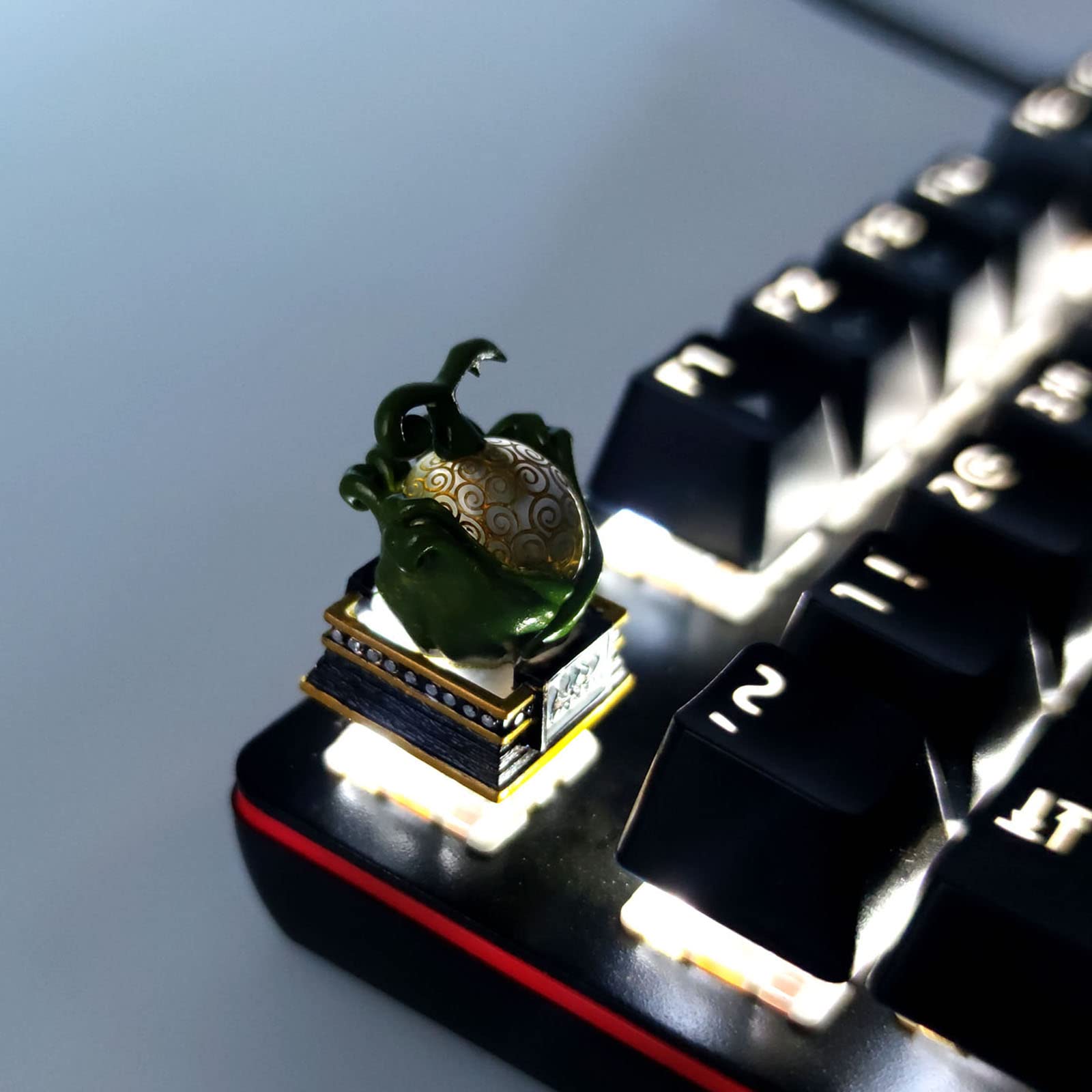 Custom Devil Fruit Resin Cherry MX Switch Mechanical Keyboard Keycap - Handmade Single Green Keycap for Gaming & Typing - Perfect for Anime Fans & Mechanical Keyboard Enthusiasts