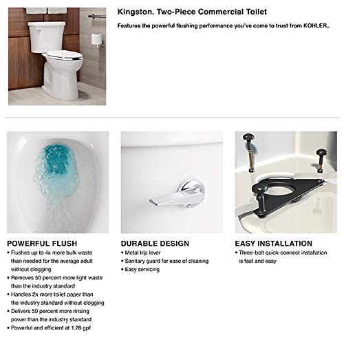 KOHLER Kingston™ 1.28 GPF Right-Hand Flush Toilet Tank - Water Efficient Elongated Bowl for Modern Bathrooms & Small Spaces