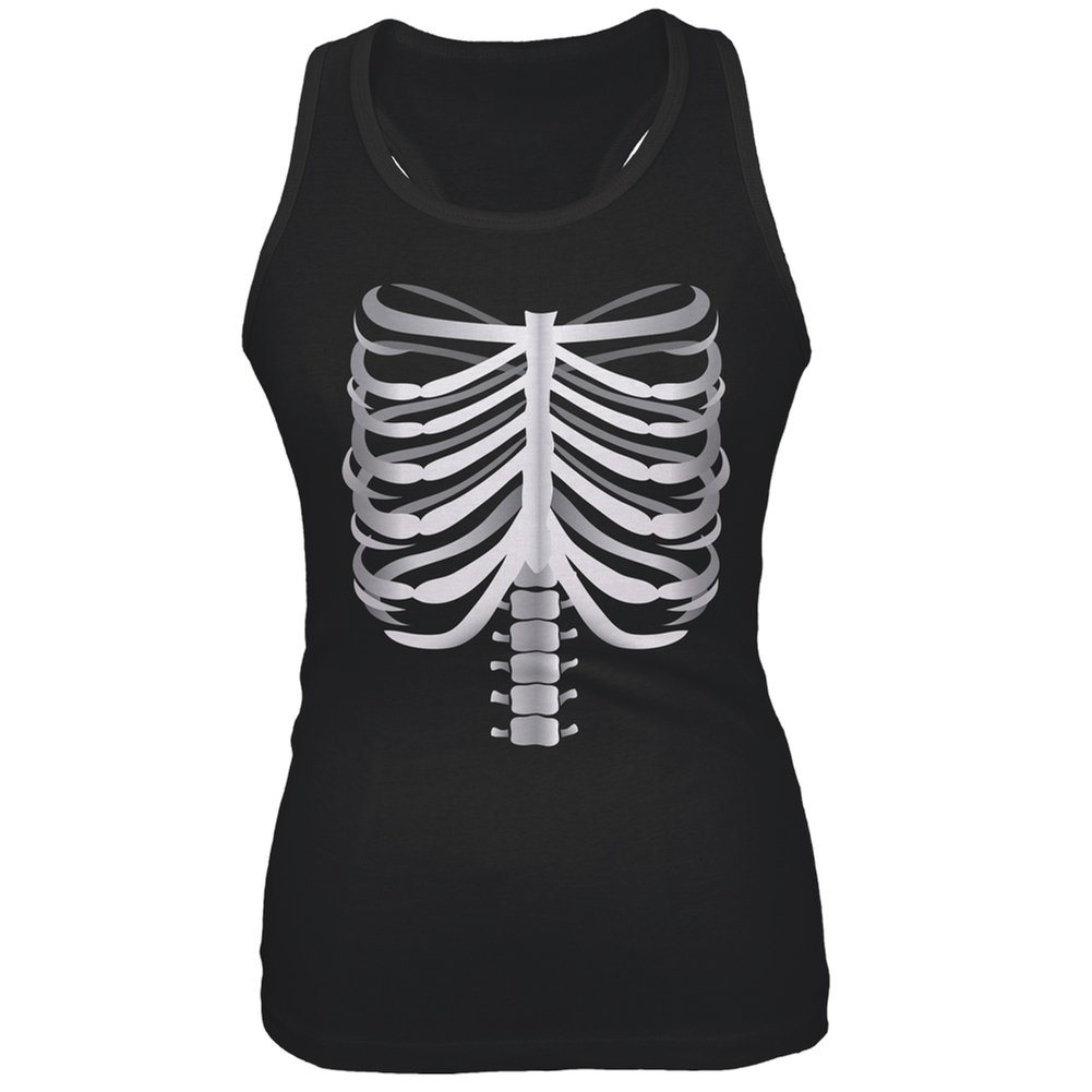 Old Glory Skeleton Cage 3D Print Juniors Tank Top - Small Black | Patriotic Gothic Fashion for Women, Perfect for Concerts & Halloween Outfits