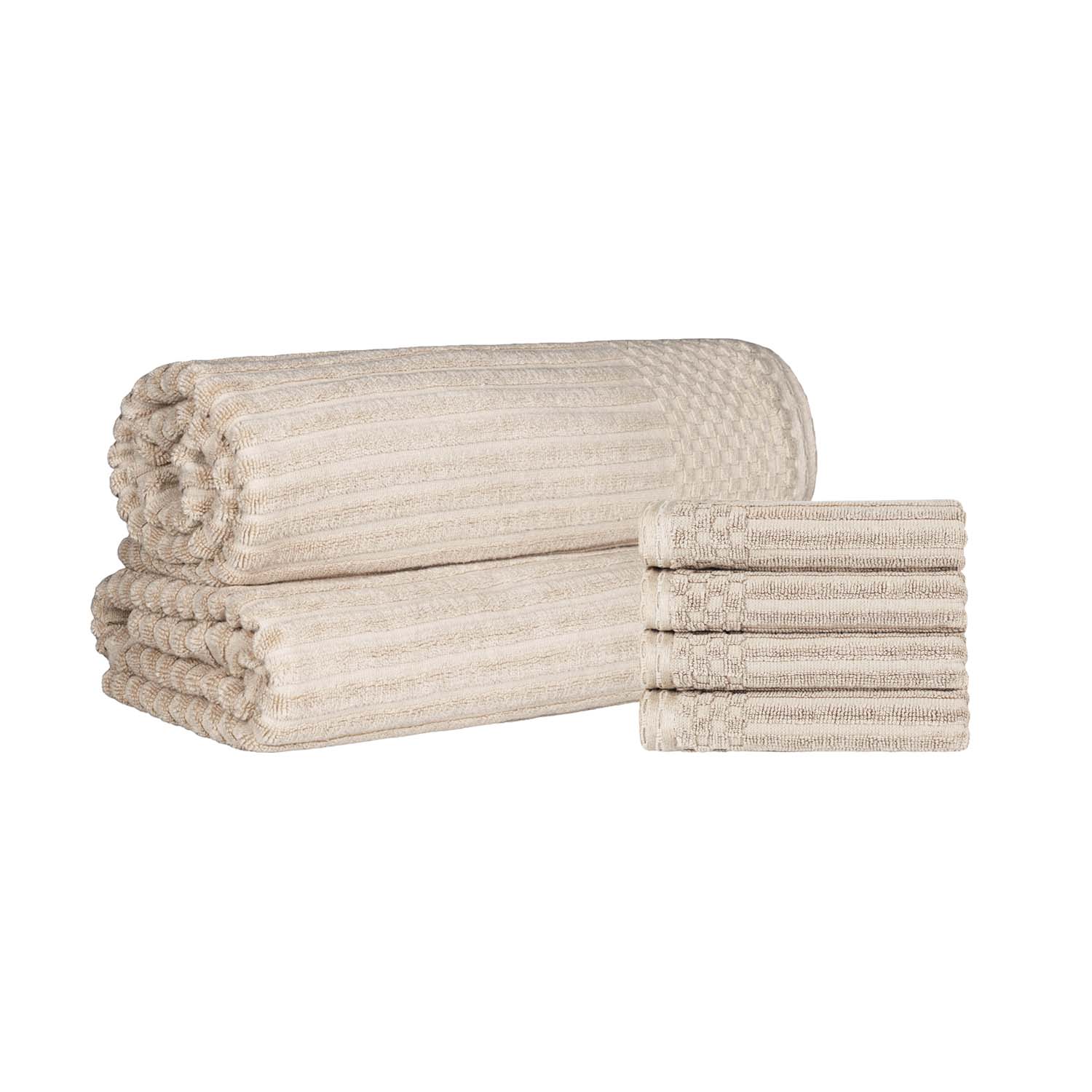 Premium Soho Ribbed Textured Cotton Hand Towels & Bath Sheets Set - Ultra Absorbent, Soft & Quick-Drying - Perfect for Bathroom, Spa, Gym & Guest Use