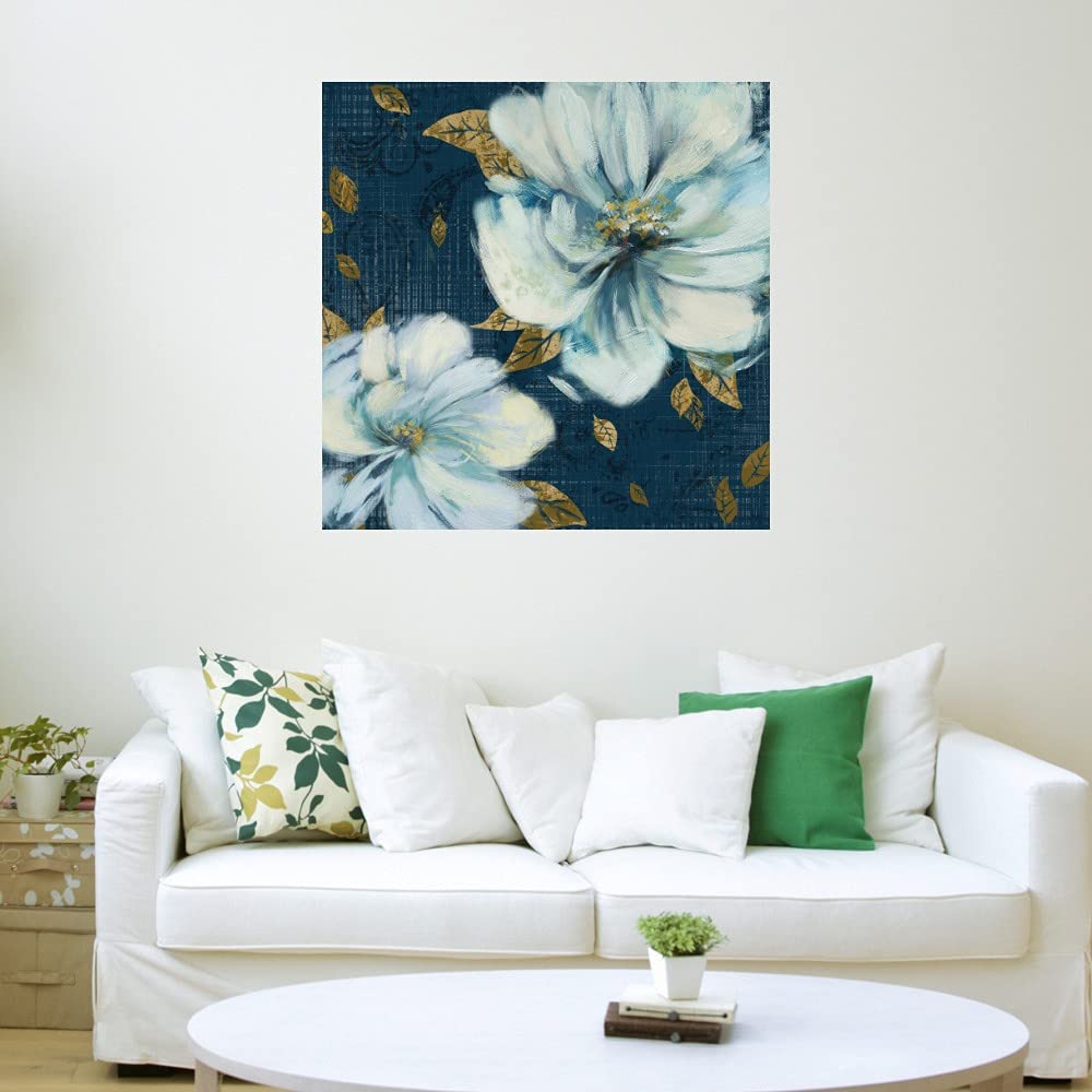 Heather Hayes Navy & Gold Garden Fine Art Canvas Wall Decor - 22x22 Inch Ready to Hang Painting for Living Room, Bedroom, Office - Elegant Home & Office Decor