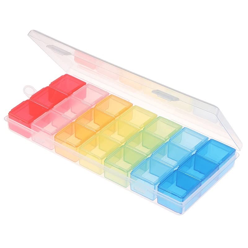 HHNJ 7-Day Pill Organizer with 21 Removable Compartments - Portable Medicine Storage Box for Daily Pills, Vitamins & Jewelry | Perfect for Travel, Home & Office Use