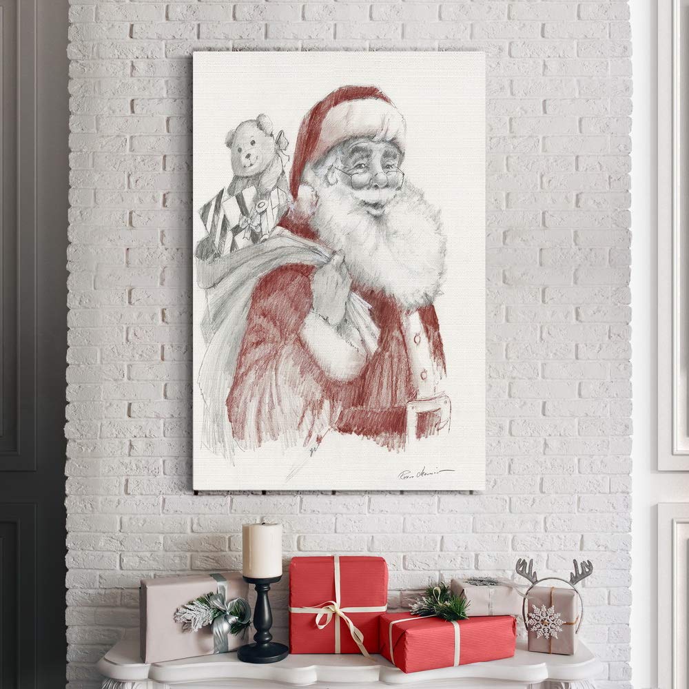 Premium Santa's Sack of Toys Wall Art - Christmas & Winter Holiday Decor with Smiling Santa - Gallery Wrapped Canvas Print 32x48 Inches - Ready to Hang - Made in USA - Perfect for Living Room, Bedroom & Office Decor