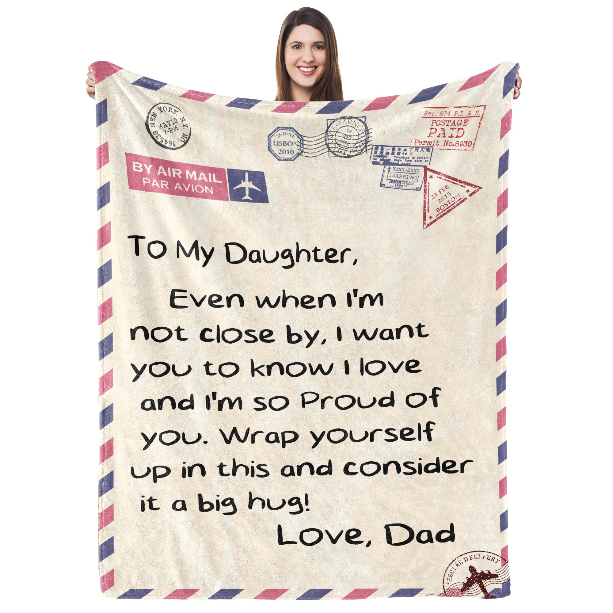 UFOORO Custom Personalized Airmail Throw Blanket - Perfect Gift for Mom, Dad, Daughter, Son & Grandma - Cozy Home Decor for Living Room, Bedroom & Travel