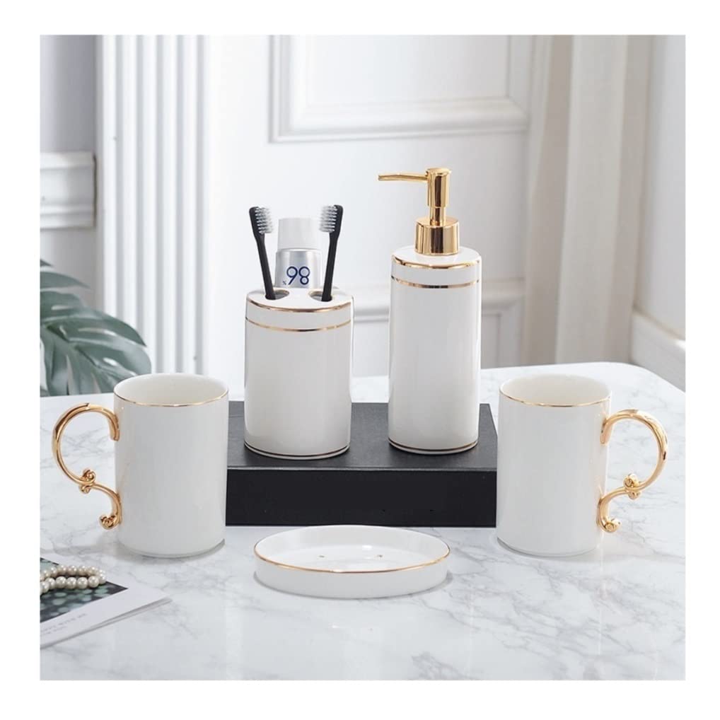 Premium Ceramic Bathroom Accessories Set - 5pcs (Soap Dispenser, Toothbrush Holder, Cup & Soap Dish) - Elegant & Durable for Modern Bathrooms, Spa & Guest Bath Decor