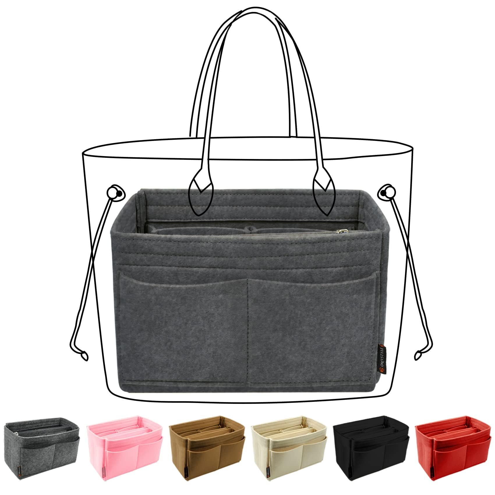 OMYSTYLE Felt Purse Organizer Insert - 5 Sizes for Tote Bags & Handbags | Compatible with Longchamp, Neverfull, Speedy | Perfect for Travel, Work & Daily Organization