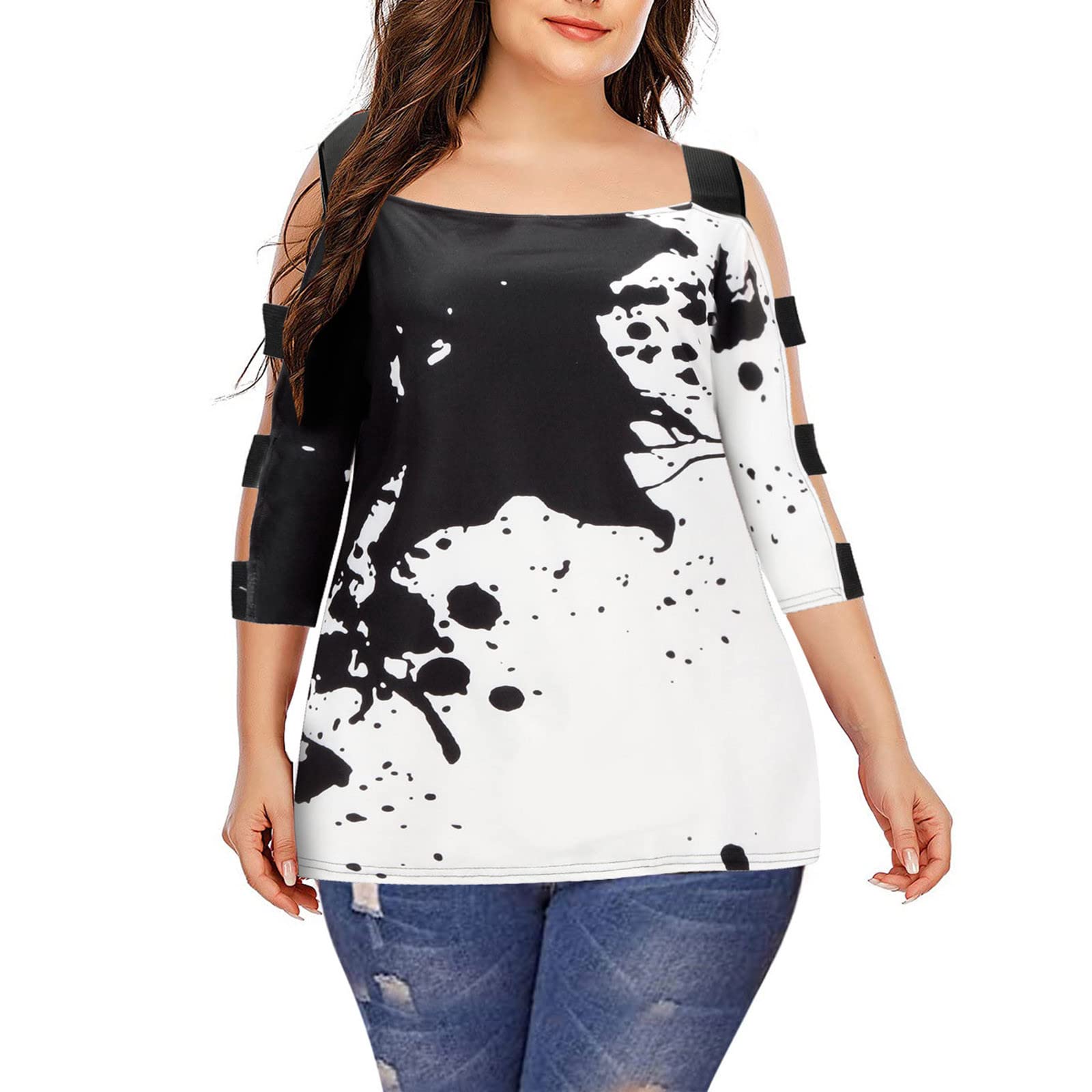 PBNBP Women's Plus Size Summer Tunic Tops - Cold Shoulder Round Neck Printed Casual Blouse for Women & Girls | Trendy Going Out & Vacation Wear