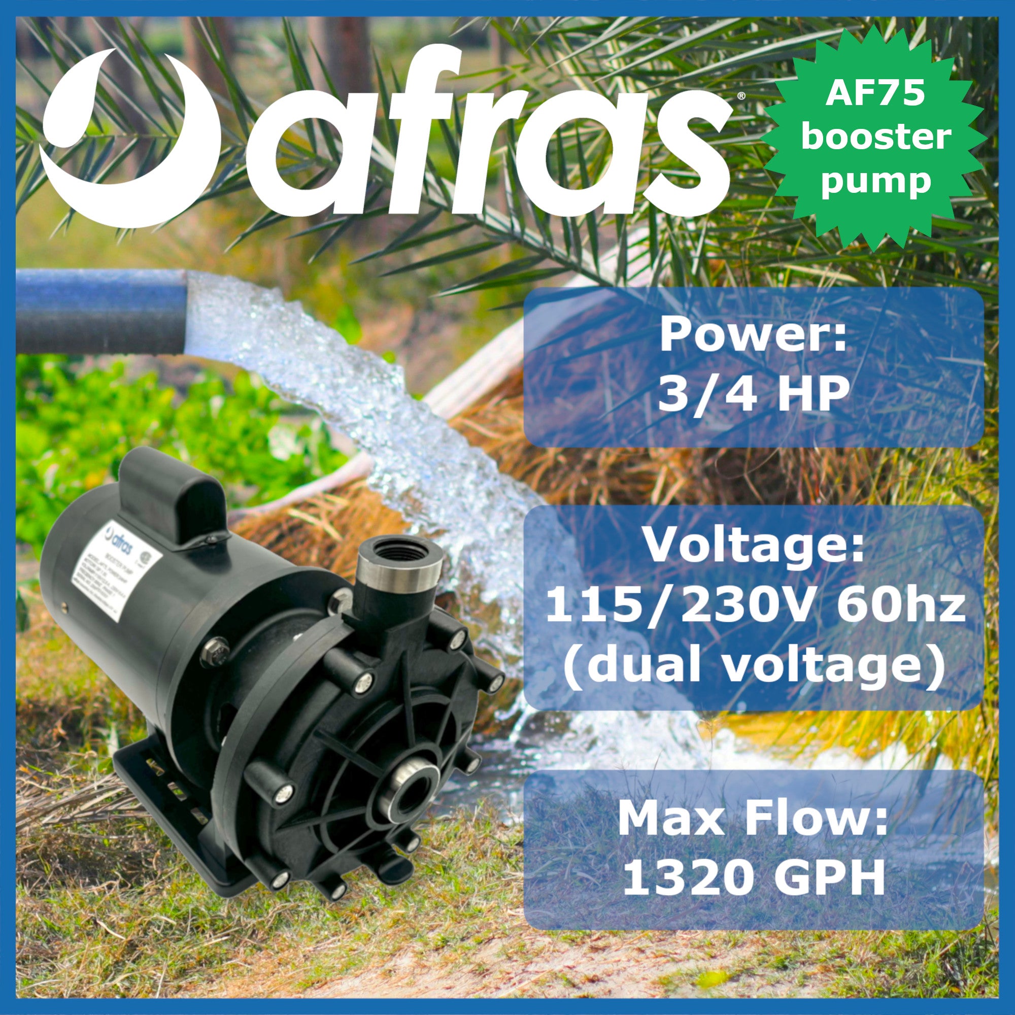 Afras 3/4 HP Booster Pump for Pressure Side Pool Cleaners | High Performance Water Pressure Booster | Perfect for Inground Pools, Spa Jets & Water Features